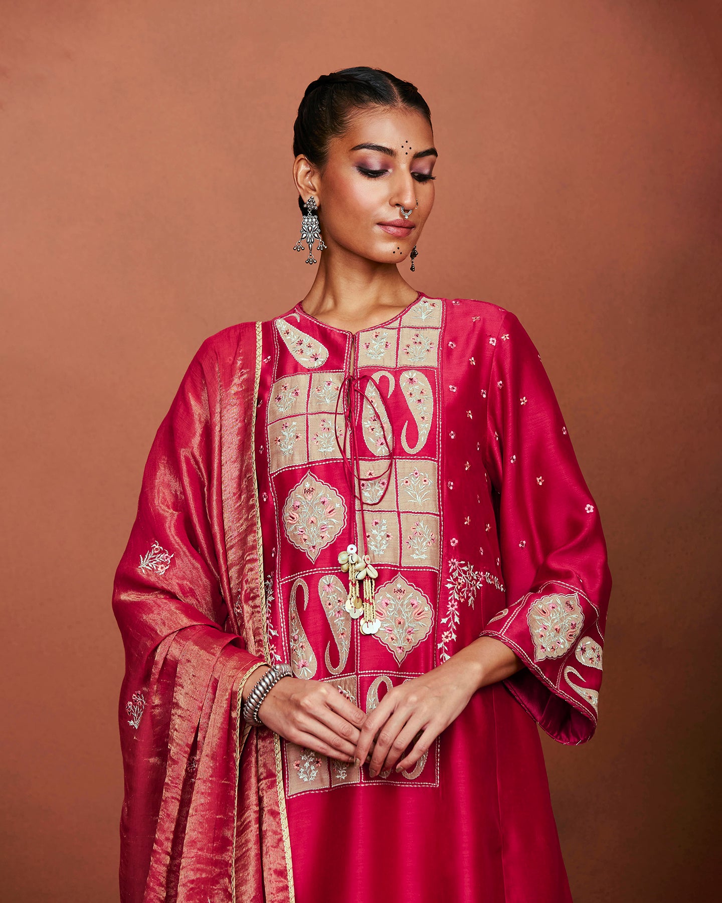 Oor Deep Red Long Kurta Set