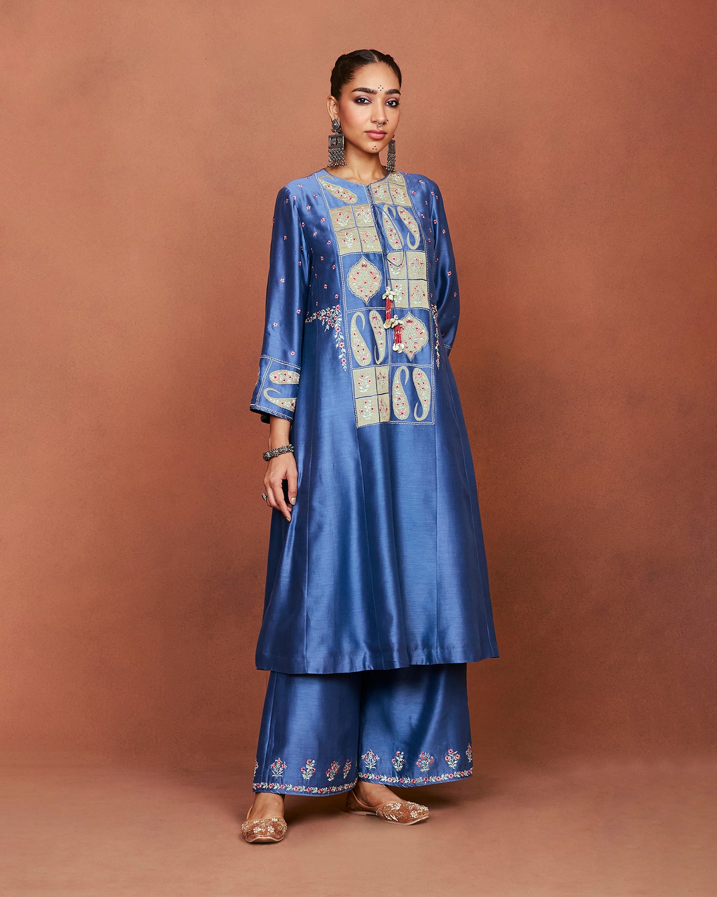 Oor Medium Blue Long Kurta Set