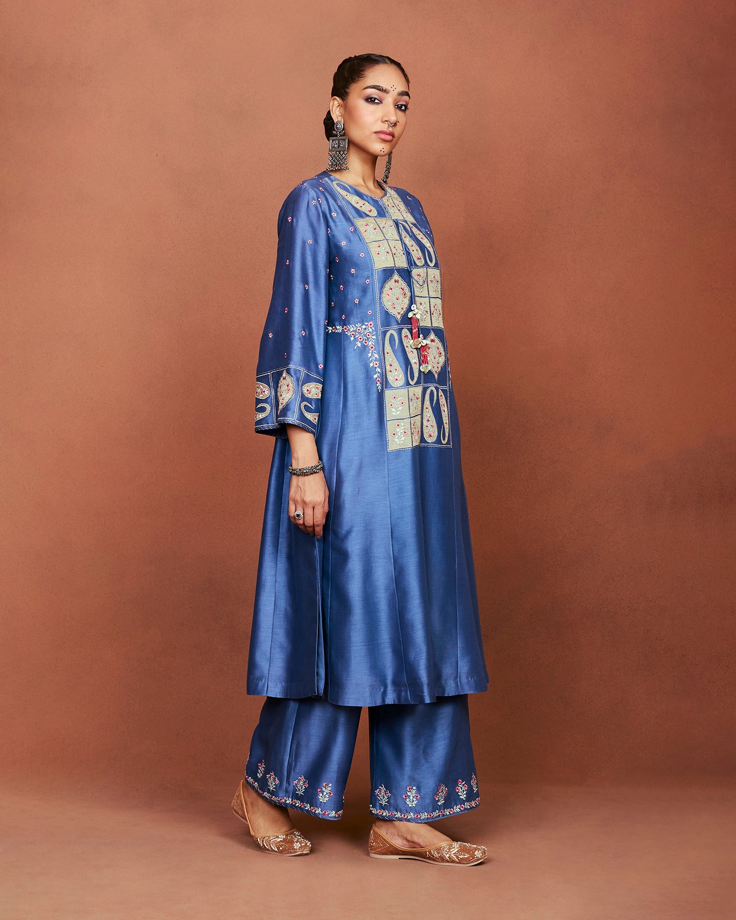 Oor Medium Blue Long Kurta Set