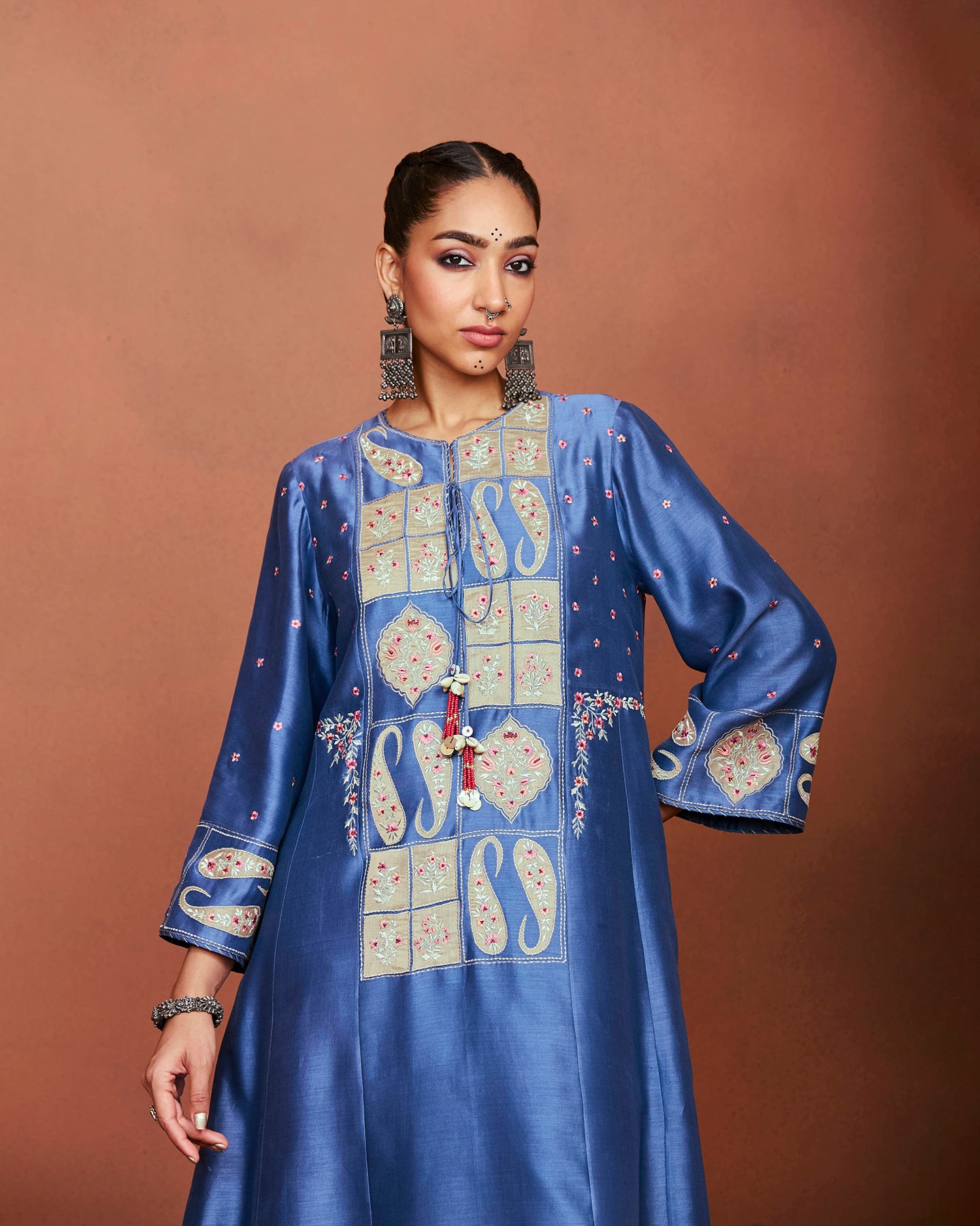 Oor Medium Blue Long Kurta Set