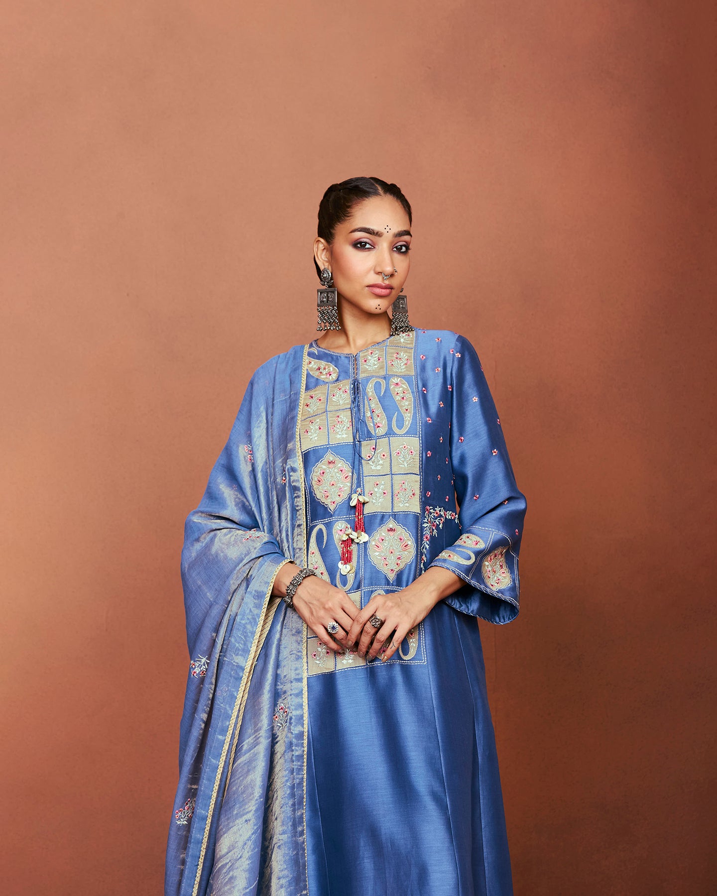 Oor Medium Blue Long Kurta Set