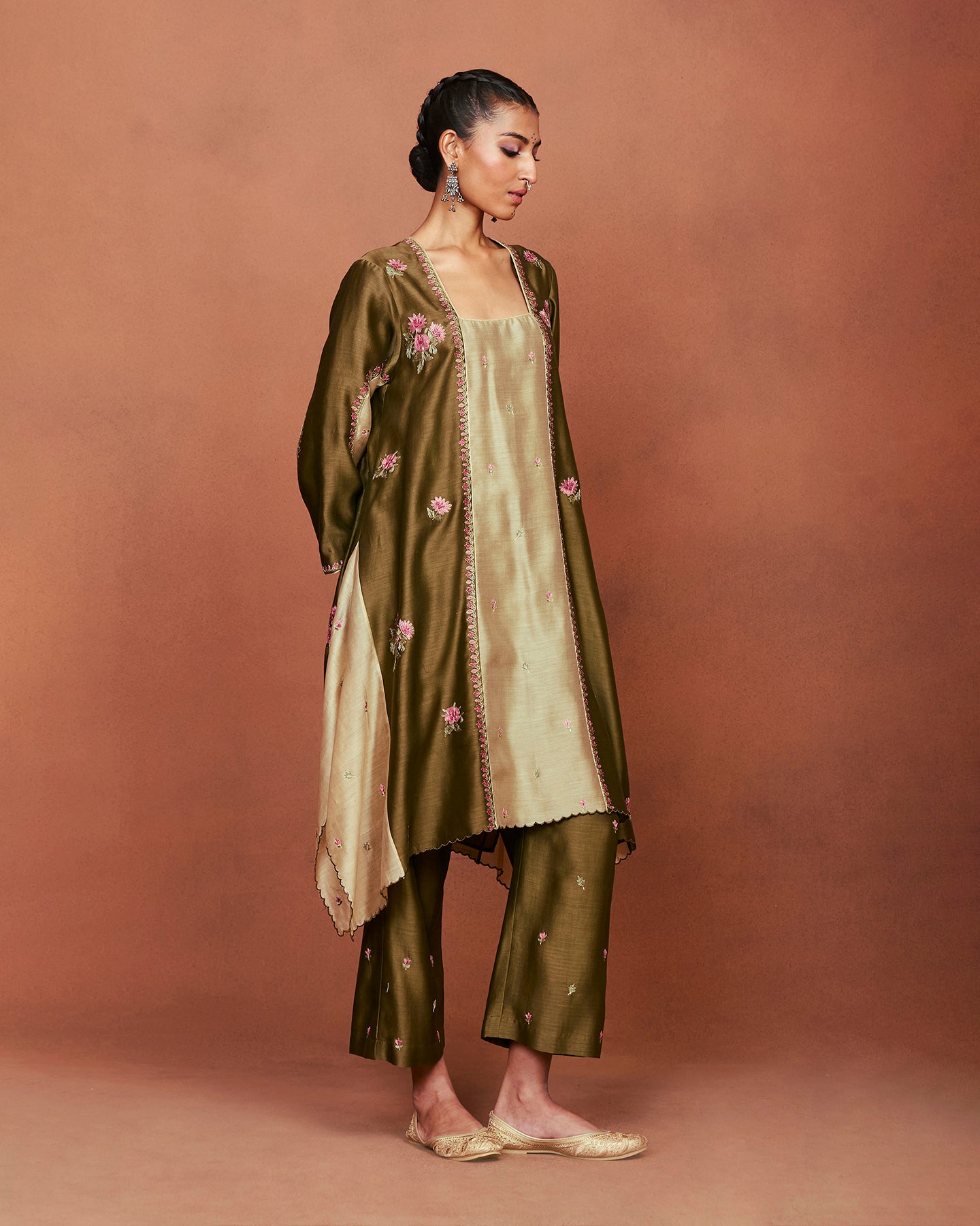 Leya Olive Green Long Kurta Set