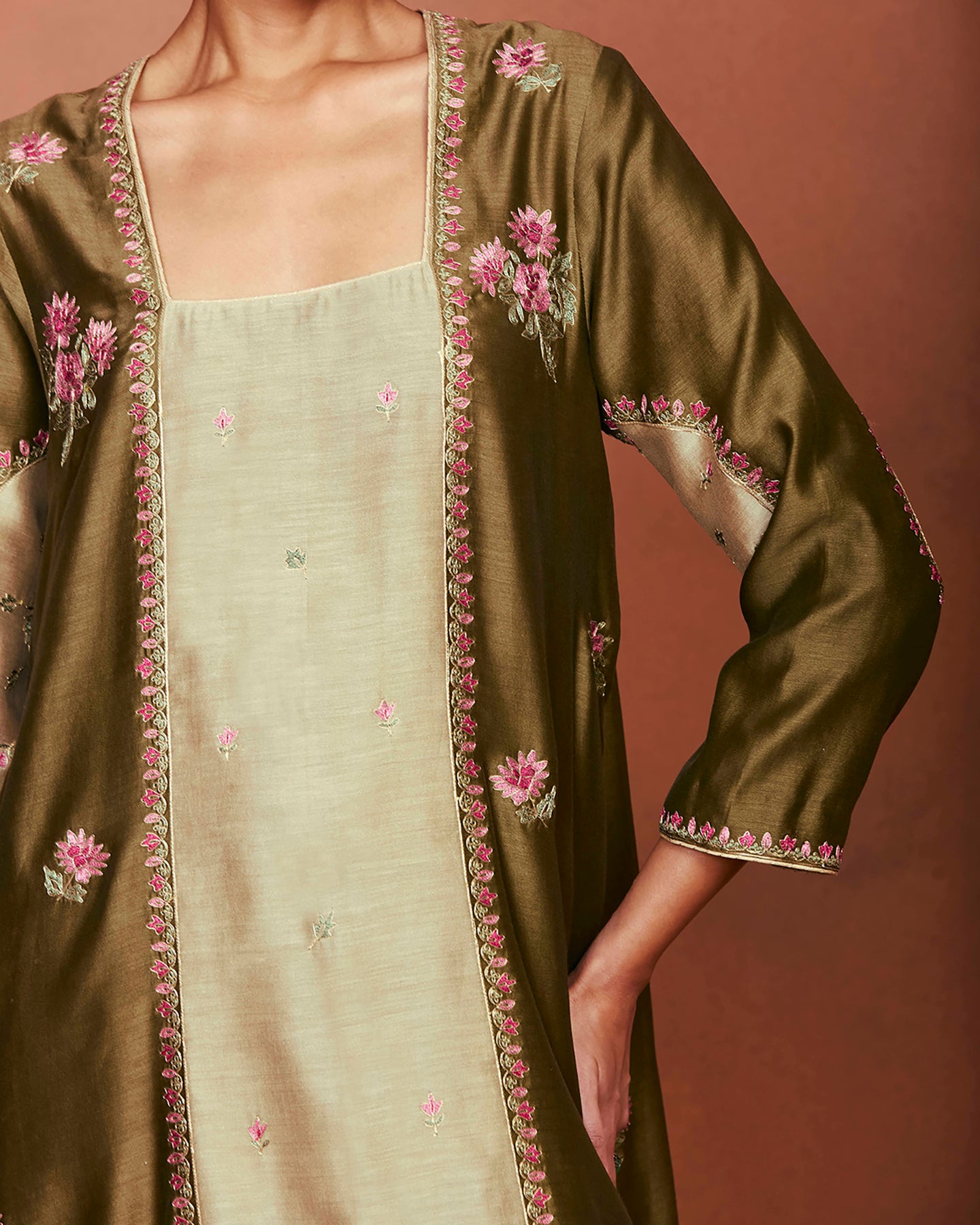 Leya Olive Green Long Kurta Set