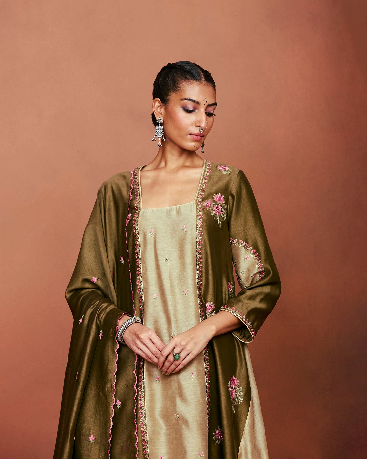 Leya Olive Green Long Kurta Set