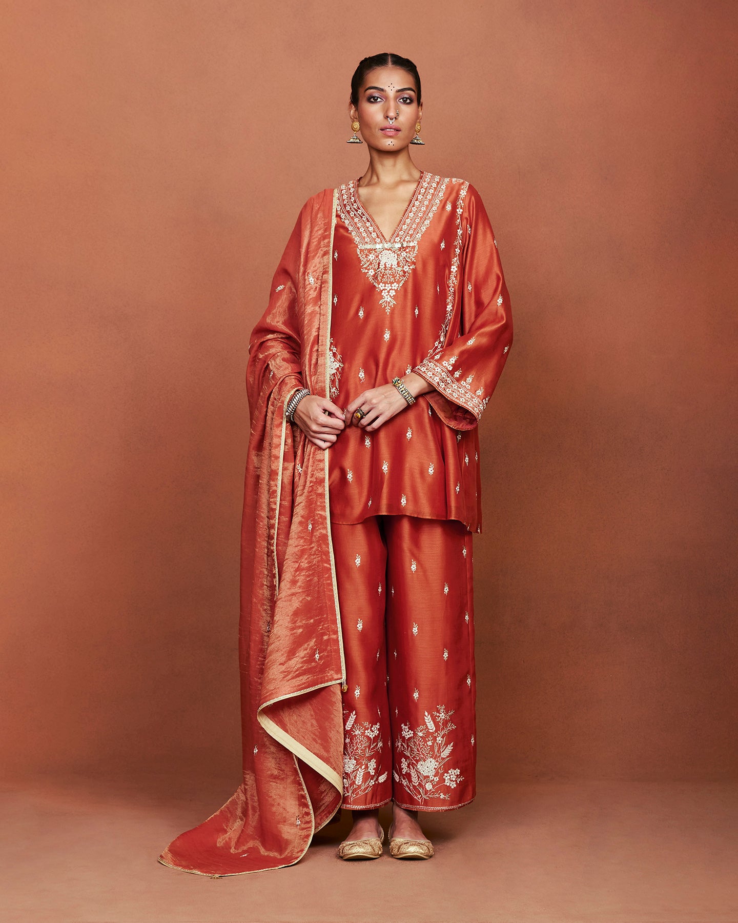 Azi Rusty Orange Short Kurta Set