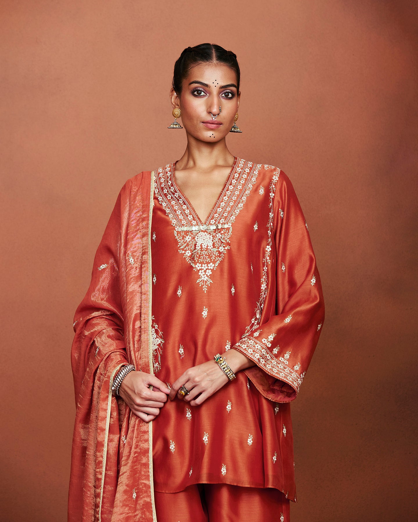 Azi Rusty Orange Short Kurta Set