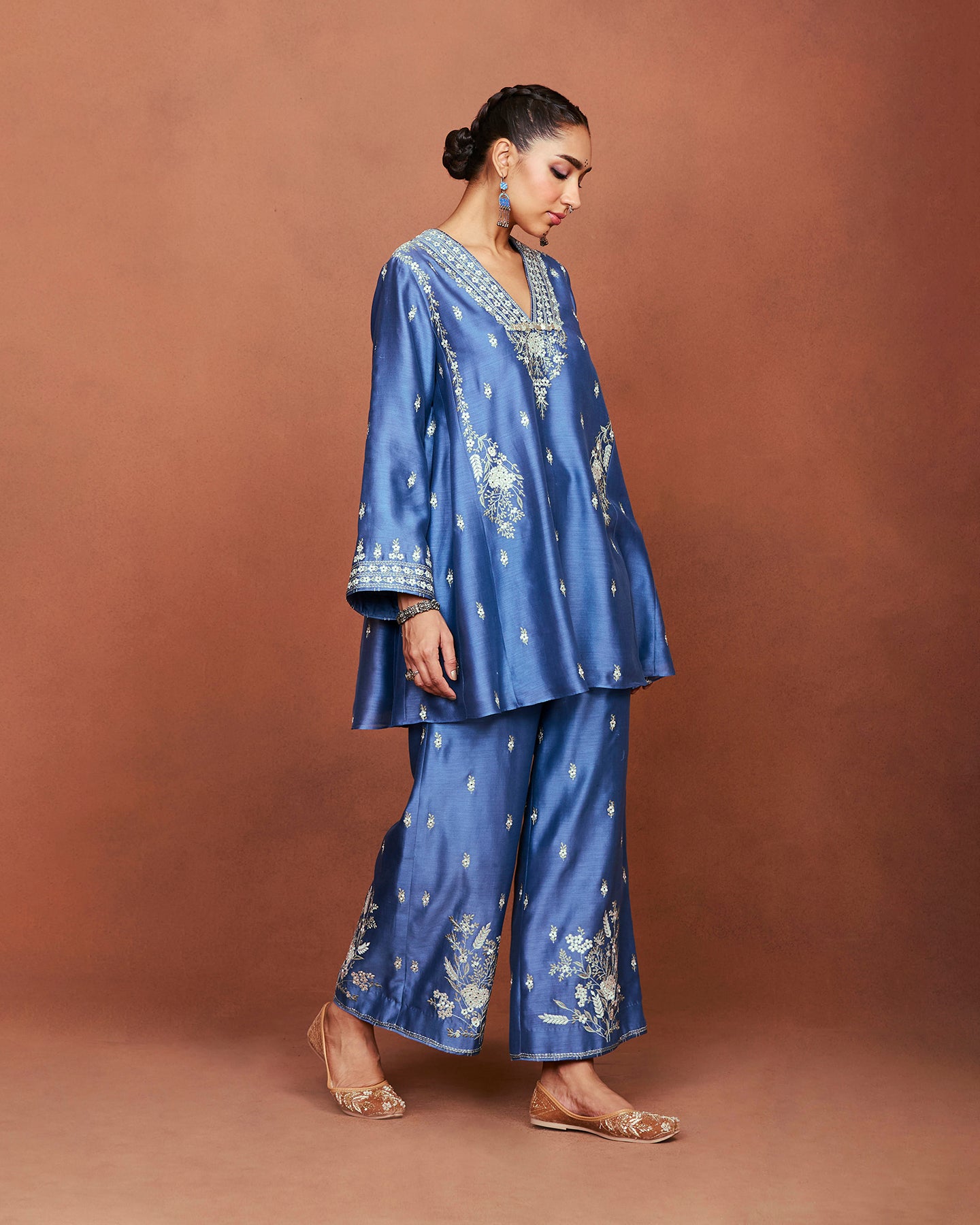 Azi Medium Blue Short Kurta Set