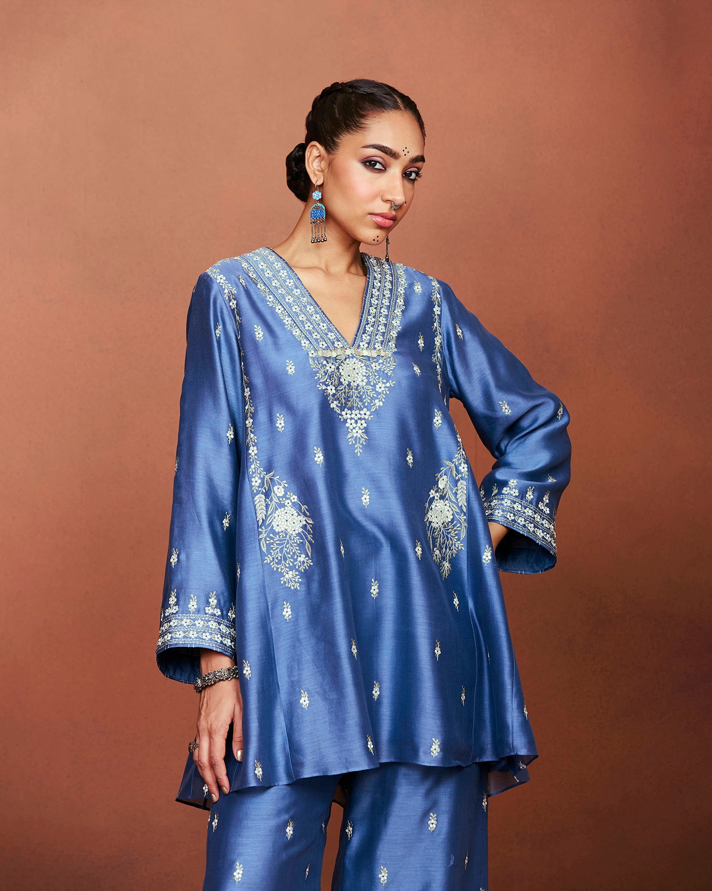 Azi Medium Blue Short Kurta Set