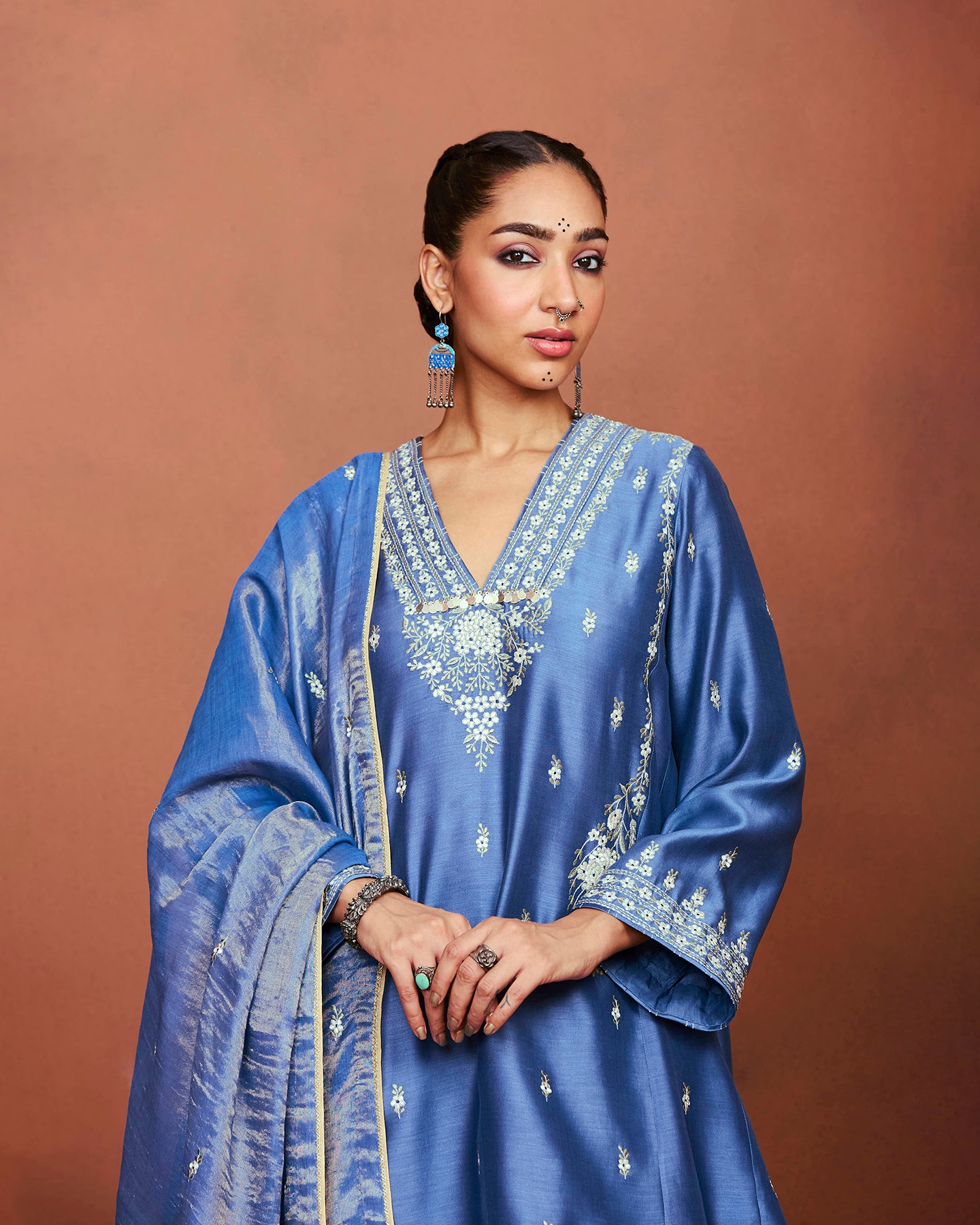 Azi Medium Blue Short Kurta Set