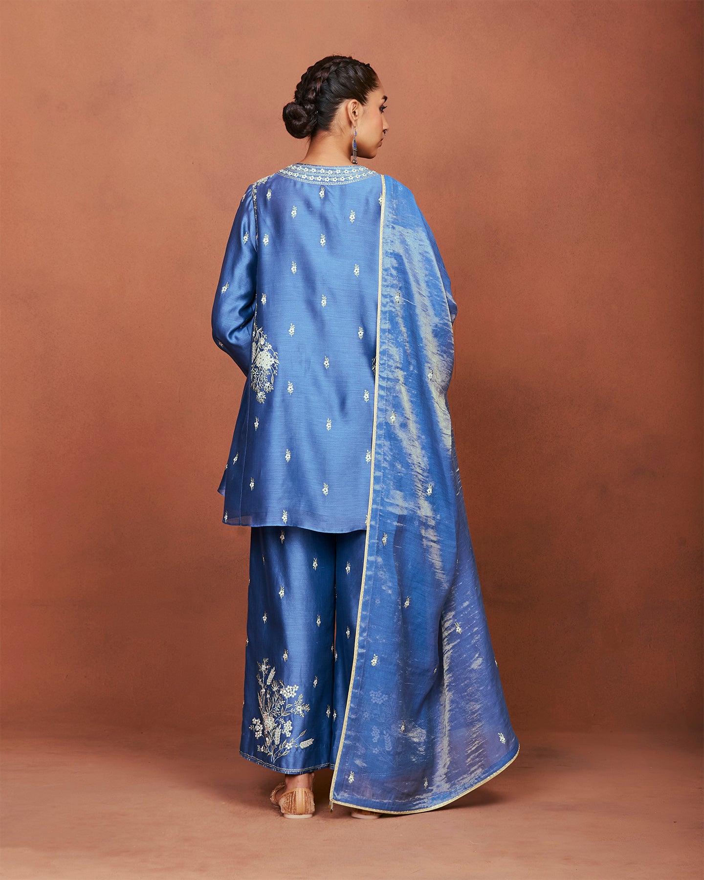 Azi Medium Blue Short Kurta Set
