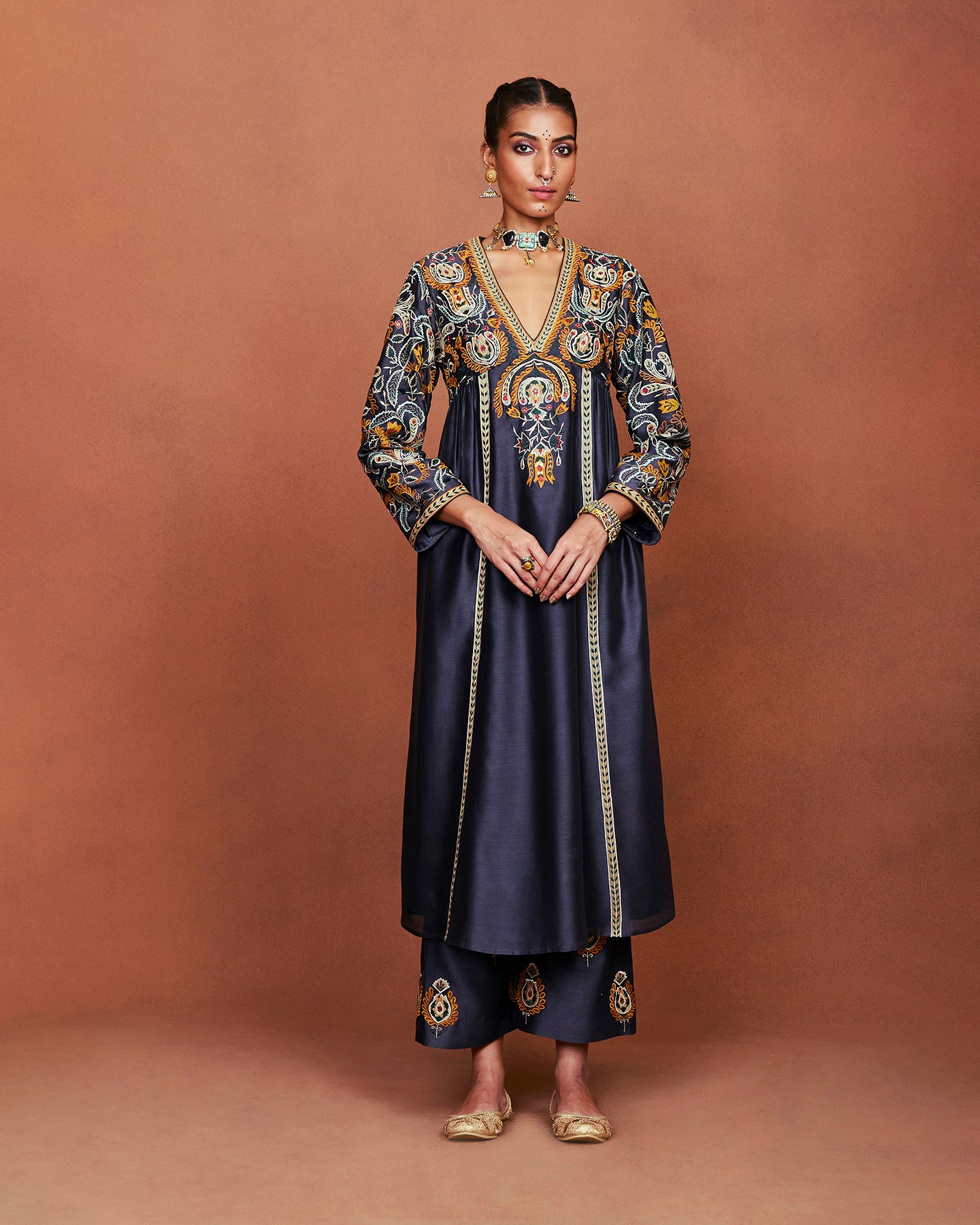 Nira Charcoal Grey Long Kurta Set