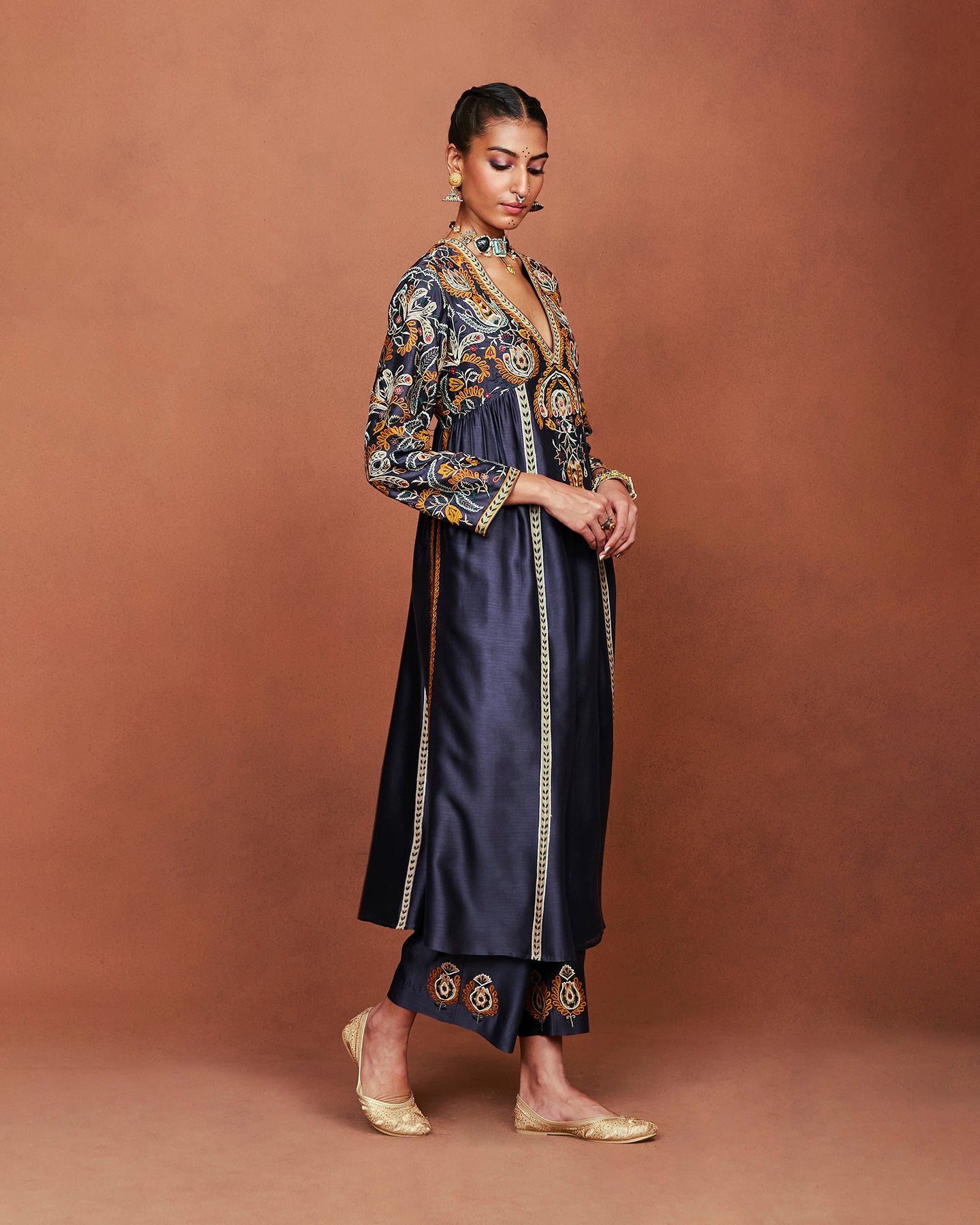 Nira Charcoal Grey Long Kurta Set