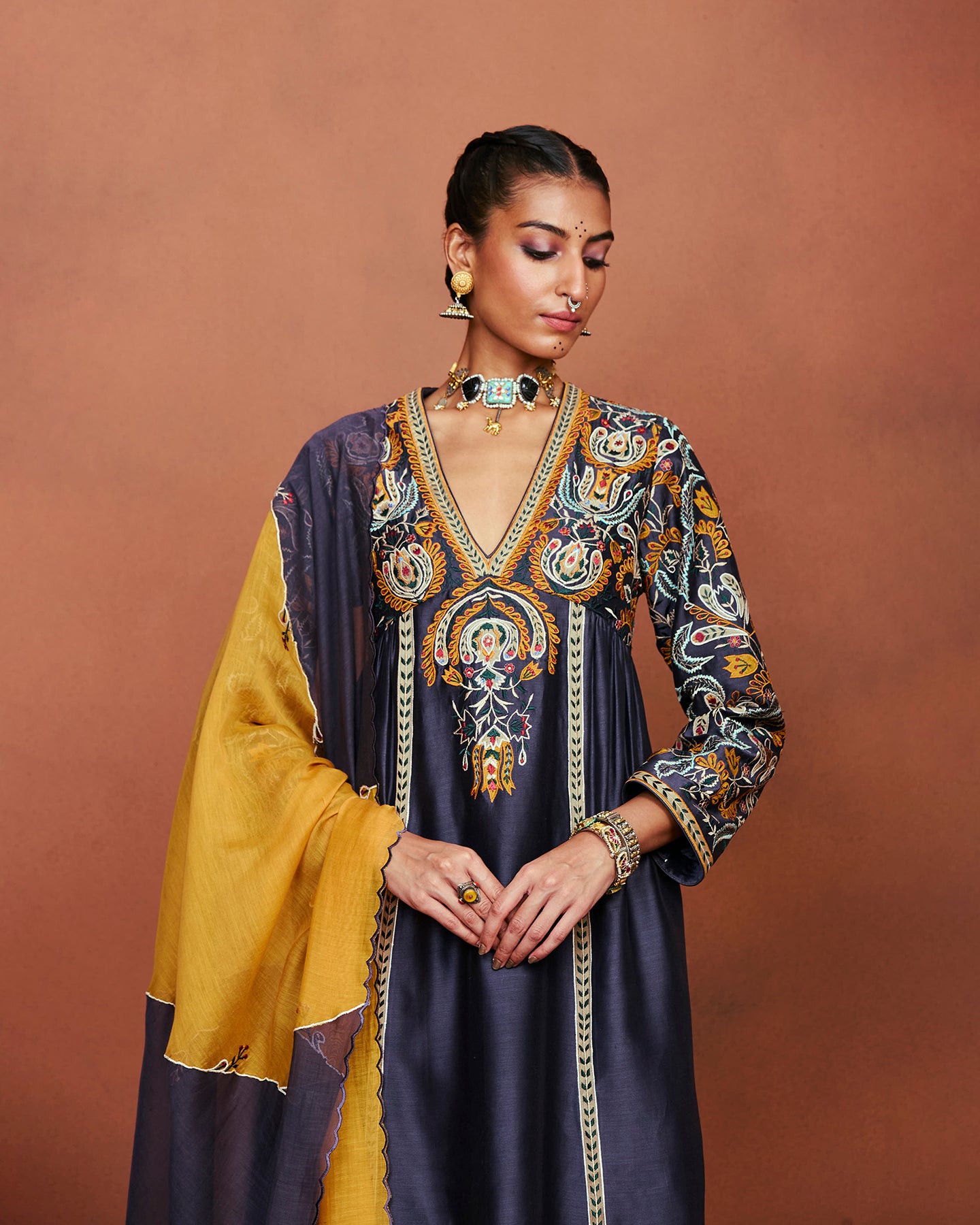 Nira Charcoal Grey Long Kurta Set