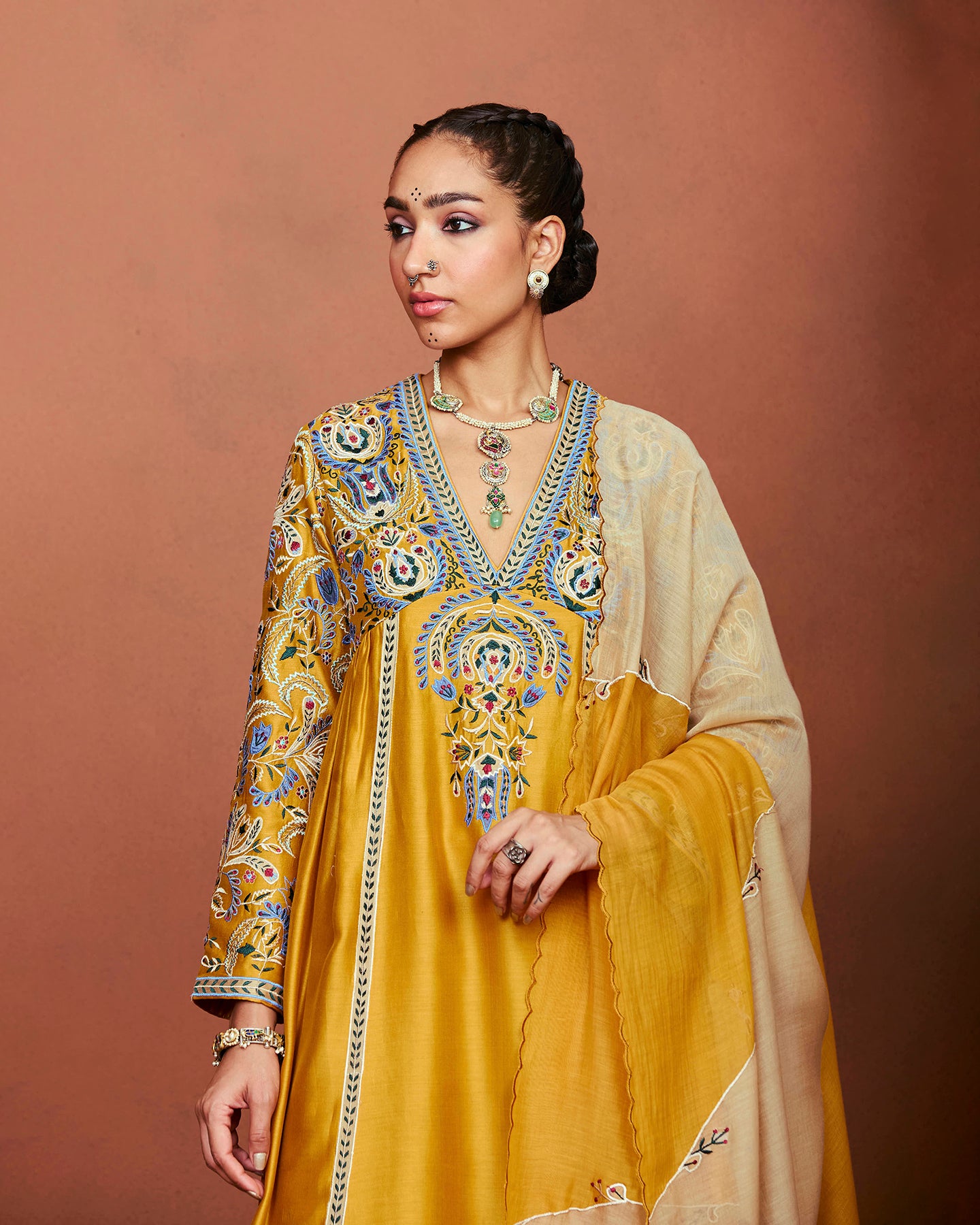 Nira Mustard Long Kurta Set