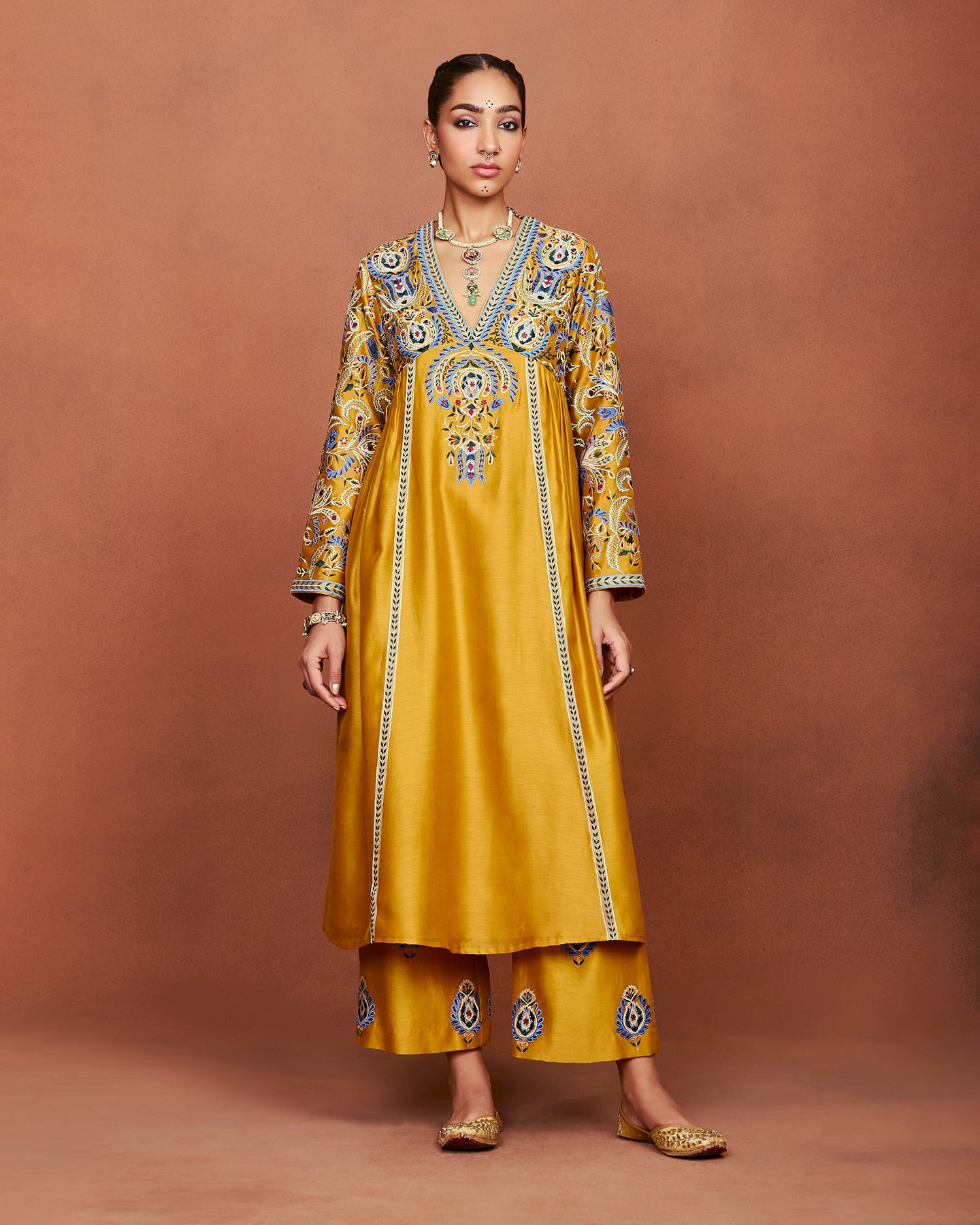 Nira Mustard Long Kurta Set