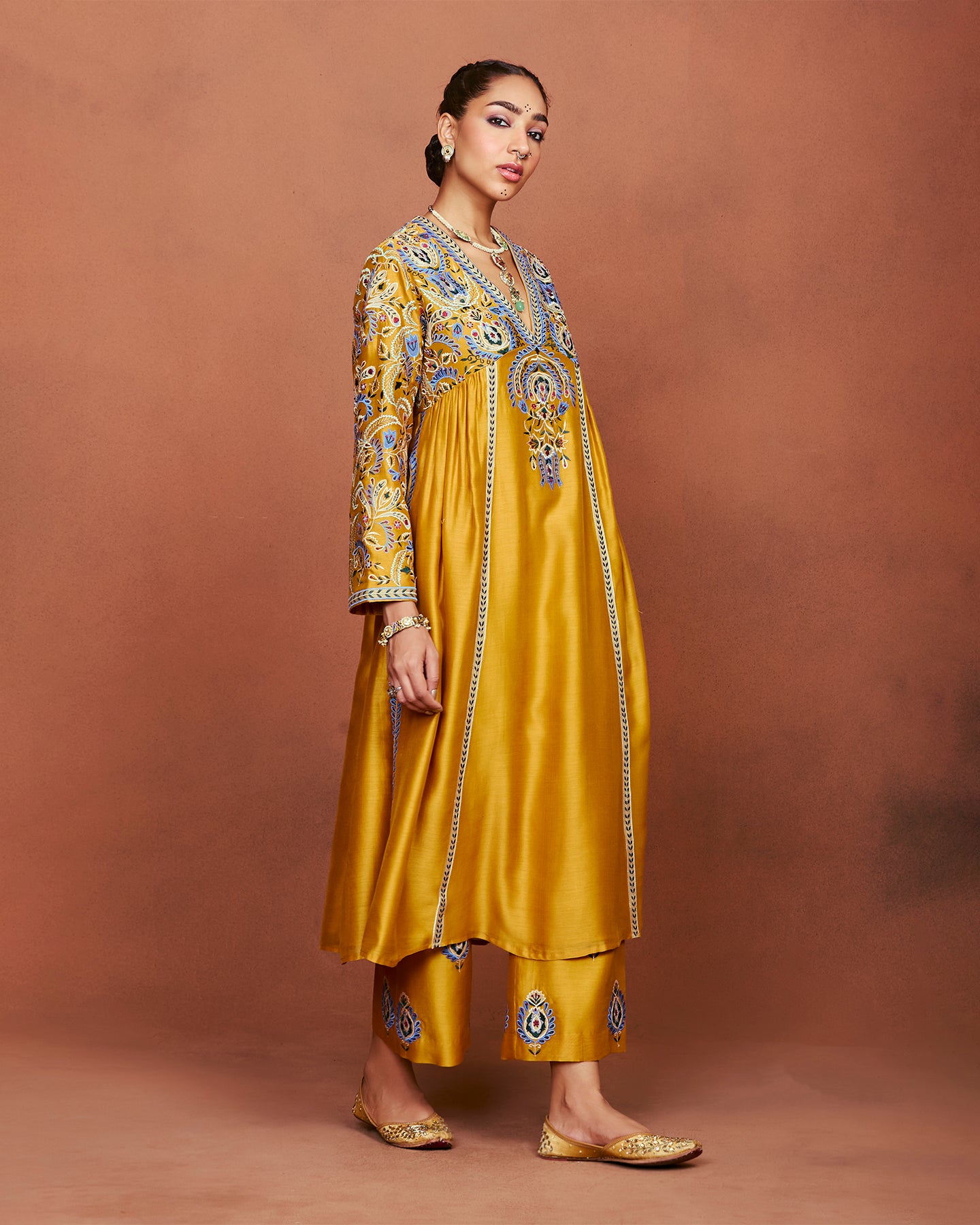 Nira Mustard Long Kurta Set