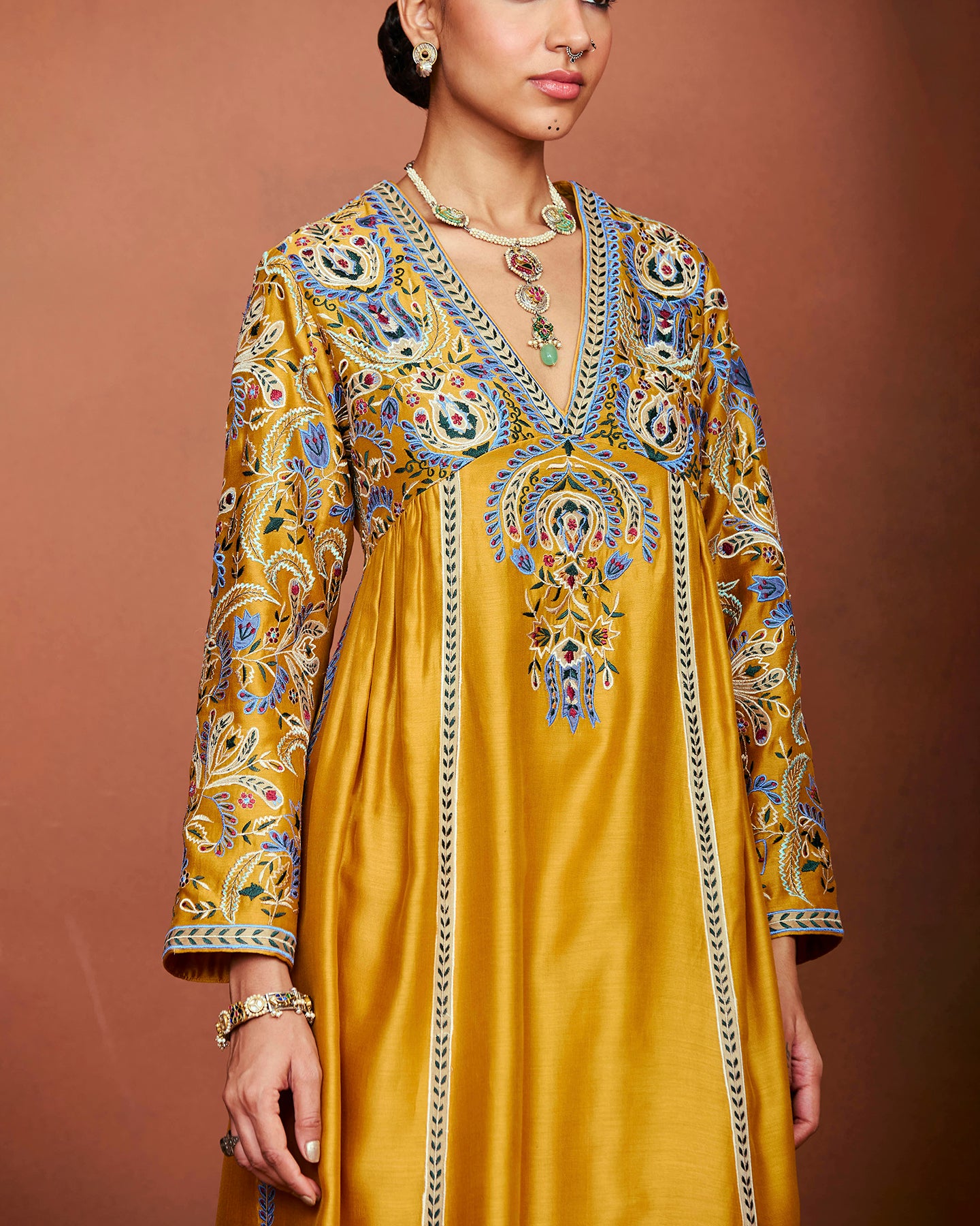 Nira Mustard Long Kurta Set
