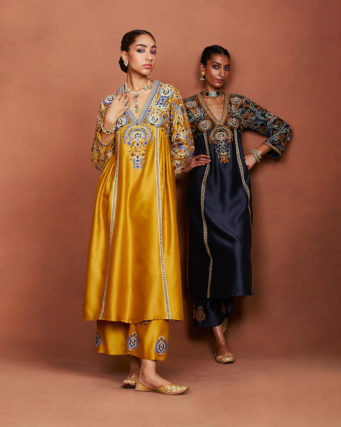 Nira Mustard Long Kurta Set