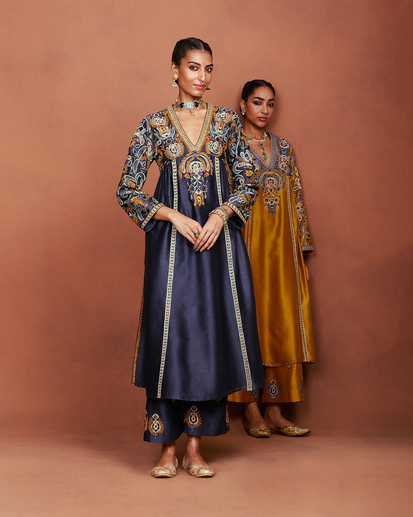 Nira Charcoal Long Kurta Set