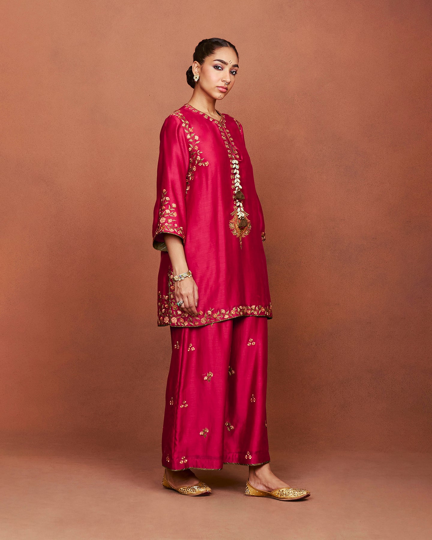 Zoa Deep Red Short Kurta Set