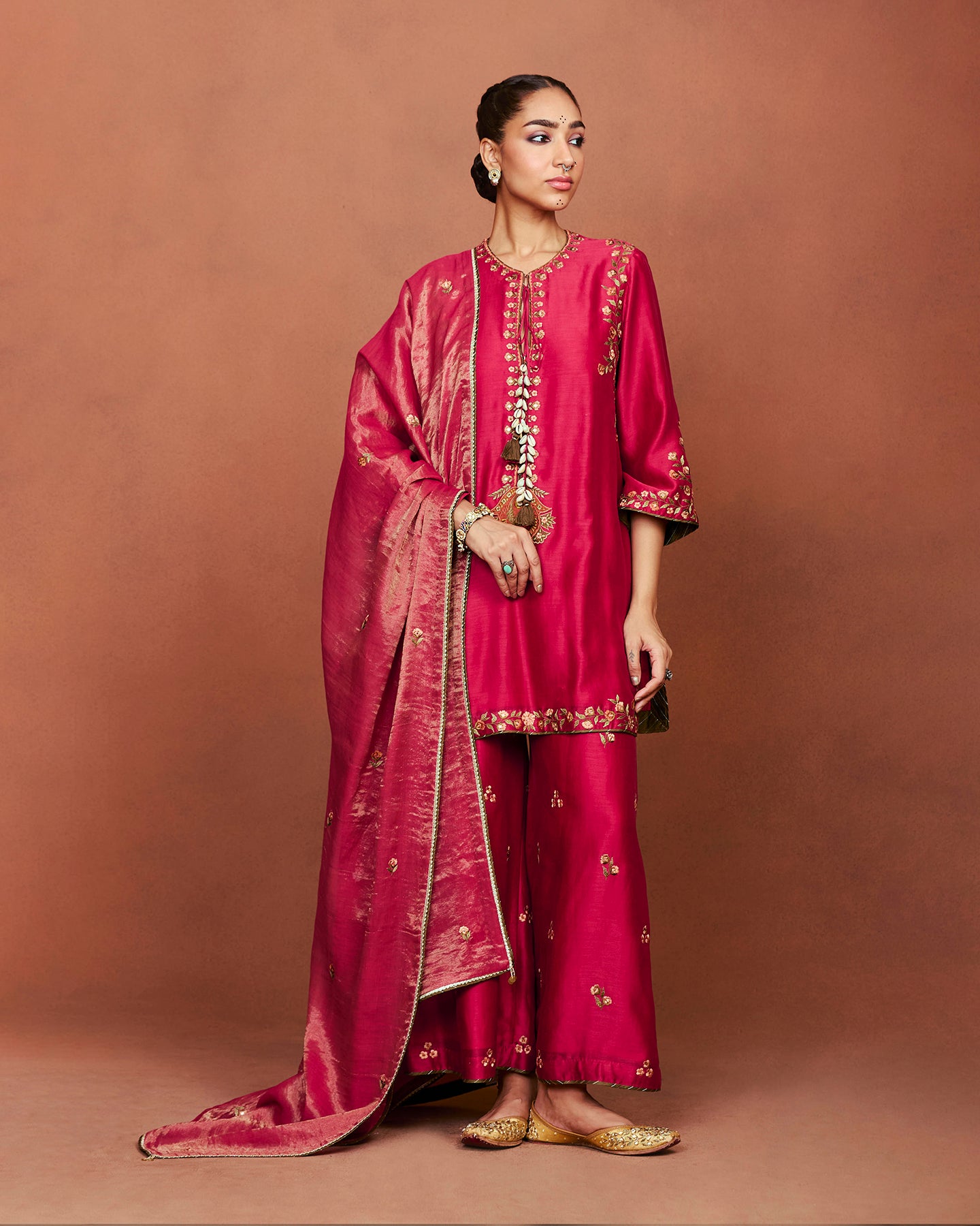 Zoa Deep Red Short Kurta Set