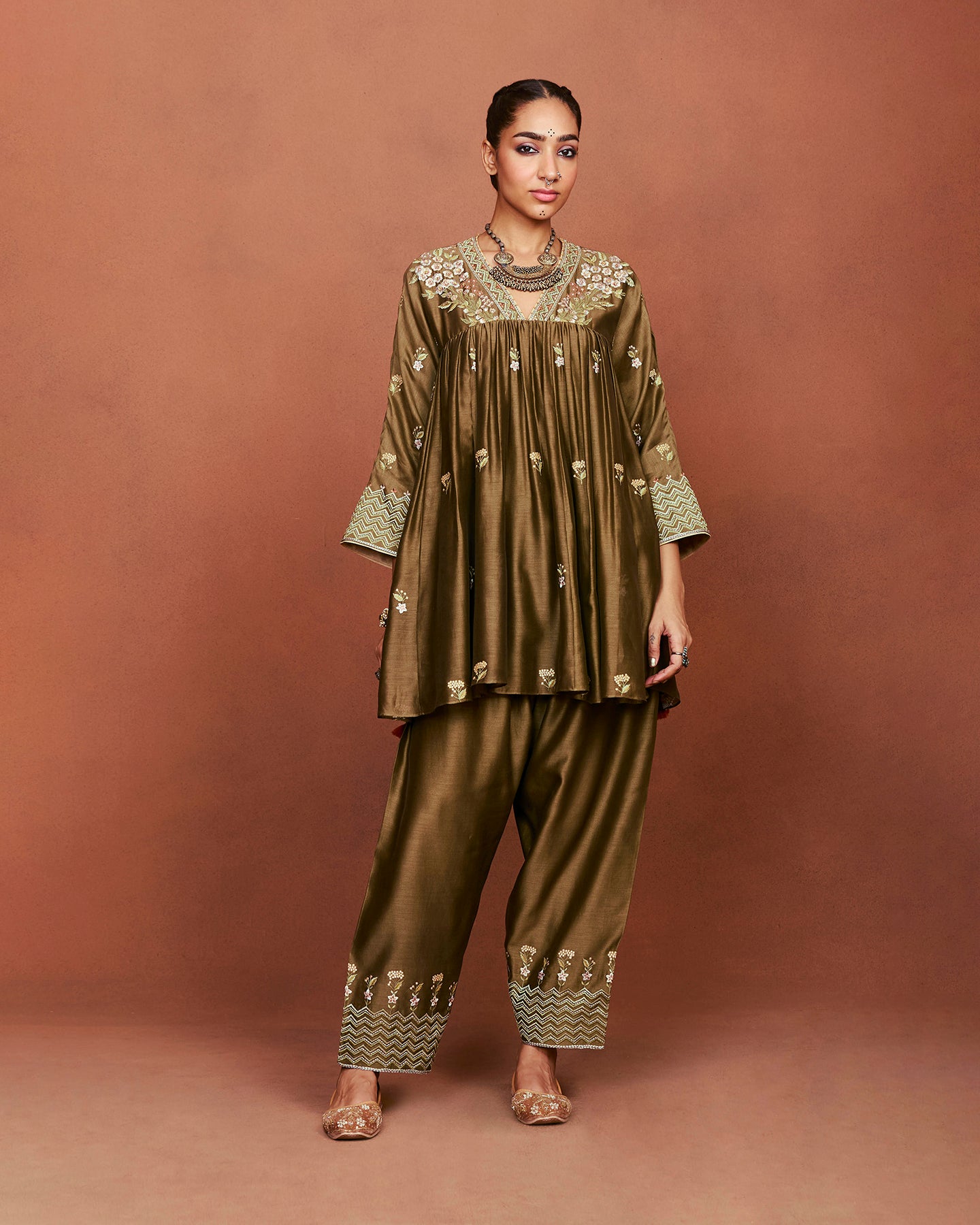 Moha Olive Green Short Kurta Set