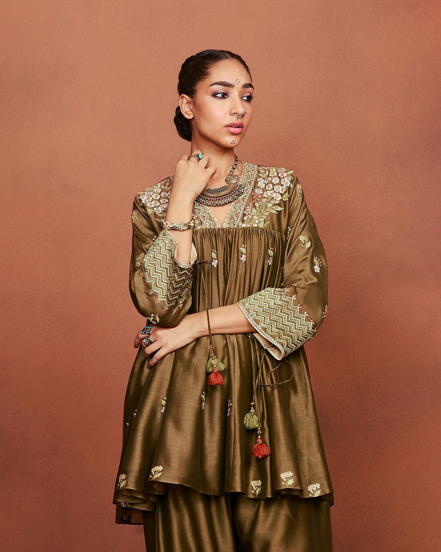 Moha Olive Green Short Kurta Set