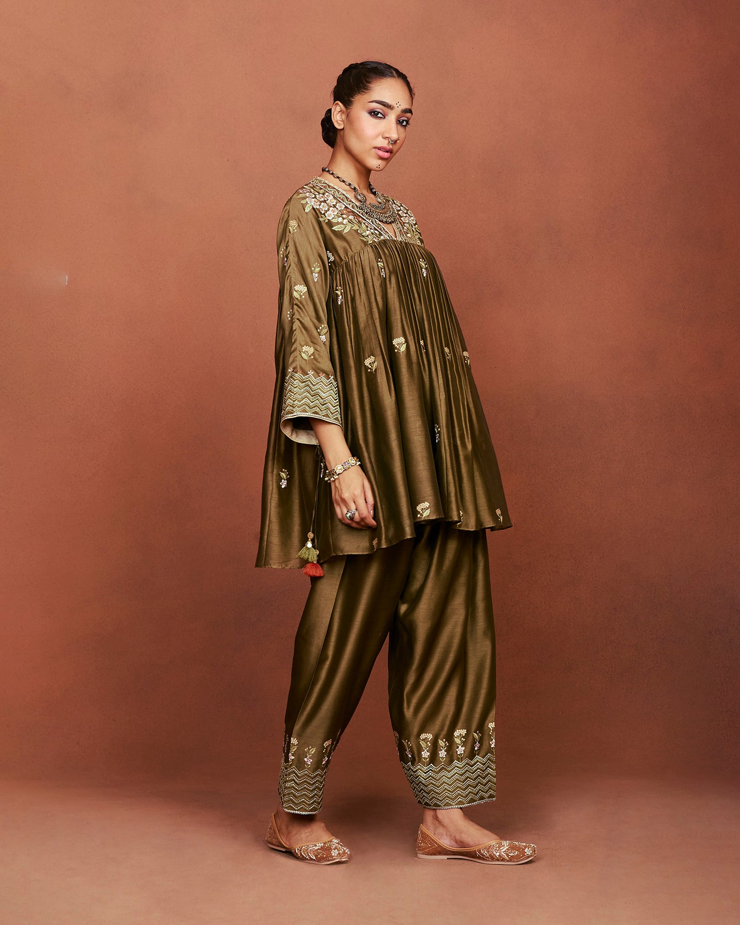 Moha Olive Green Short Kurta Set
