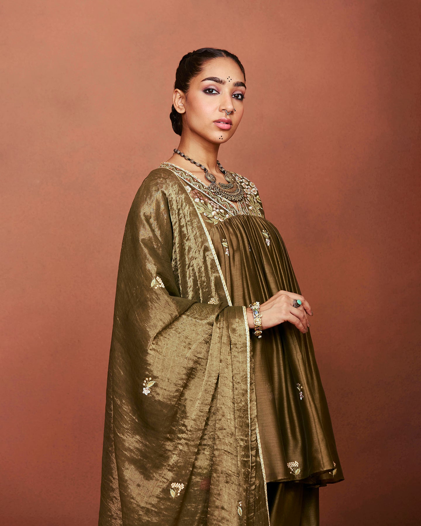 Moha Olive Green Short Kurta Set