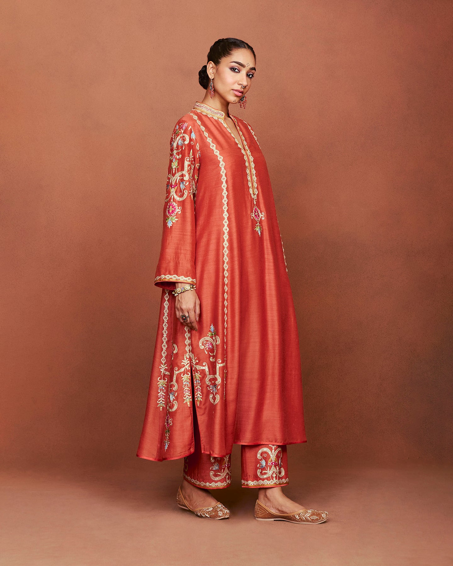 Amu Rusty Orange Long Kurta Set
