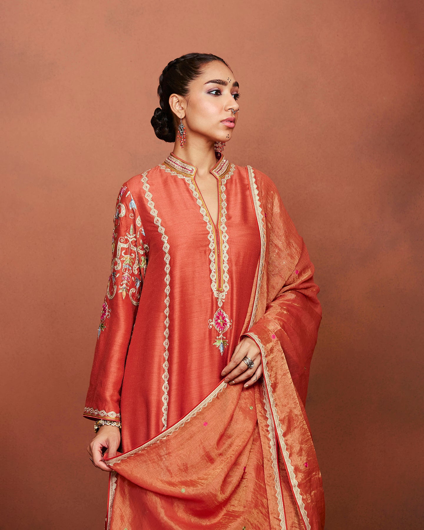 Amu Rusty Orange Long Kurta Set