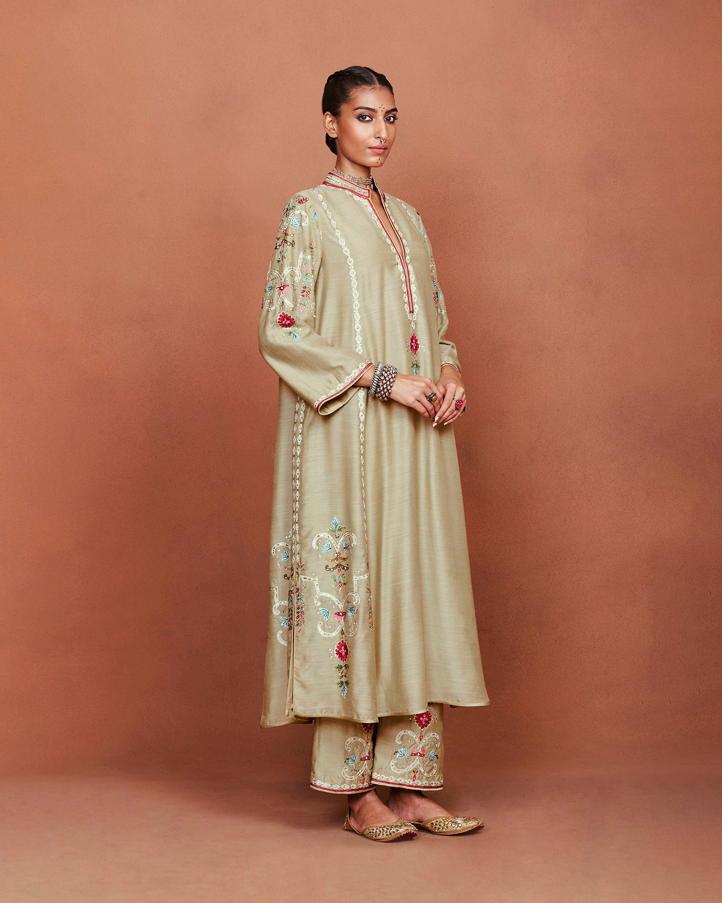 Amu Beige Long Kurta Set
