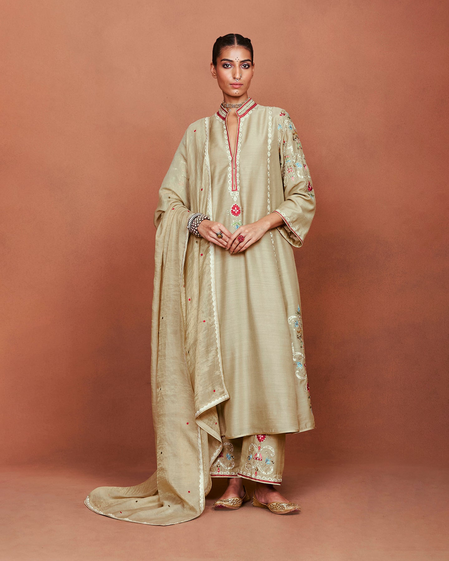 Amu Beige Long Kurta Set