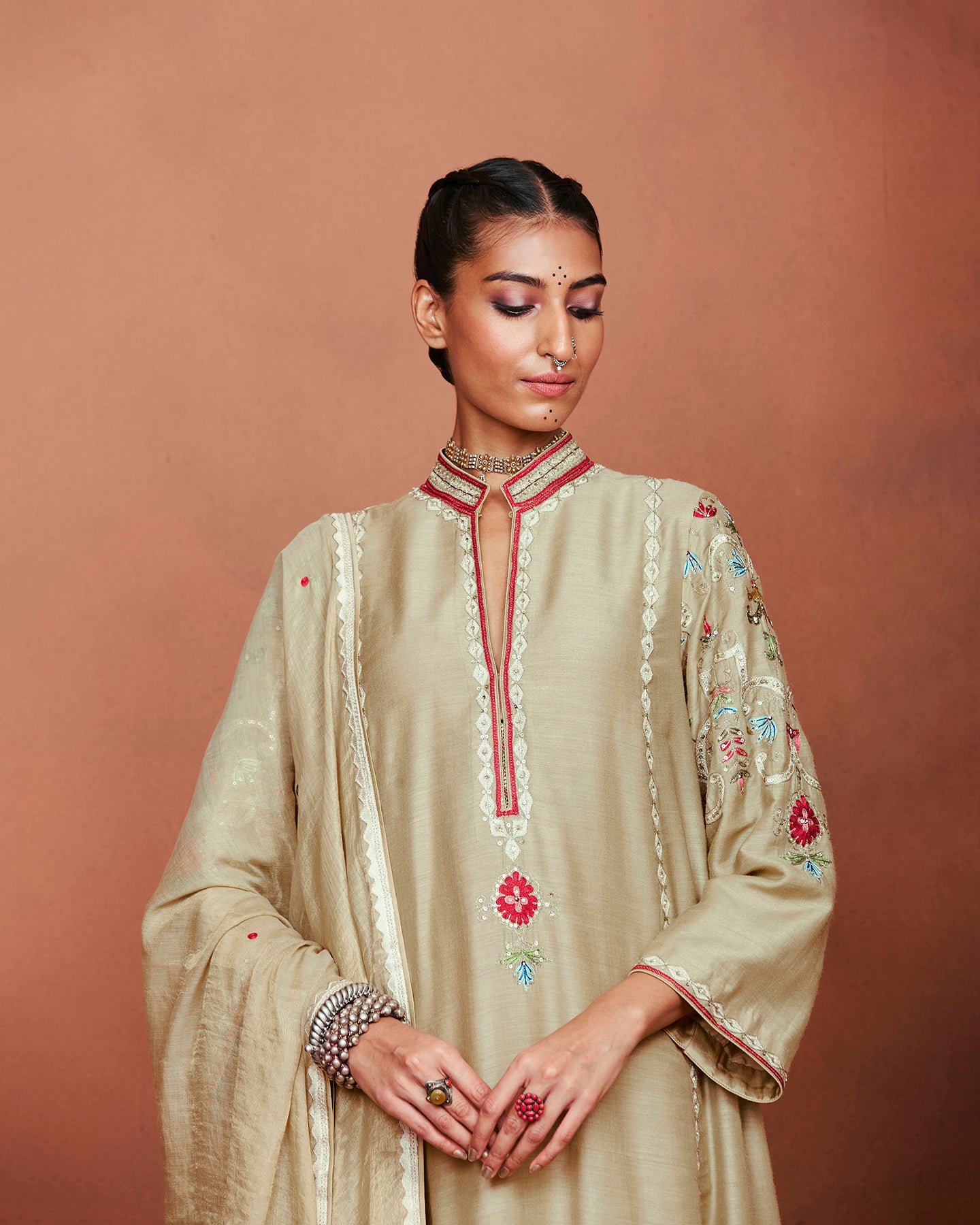 Amu Beige Long Kurta Set