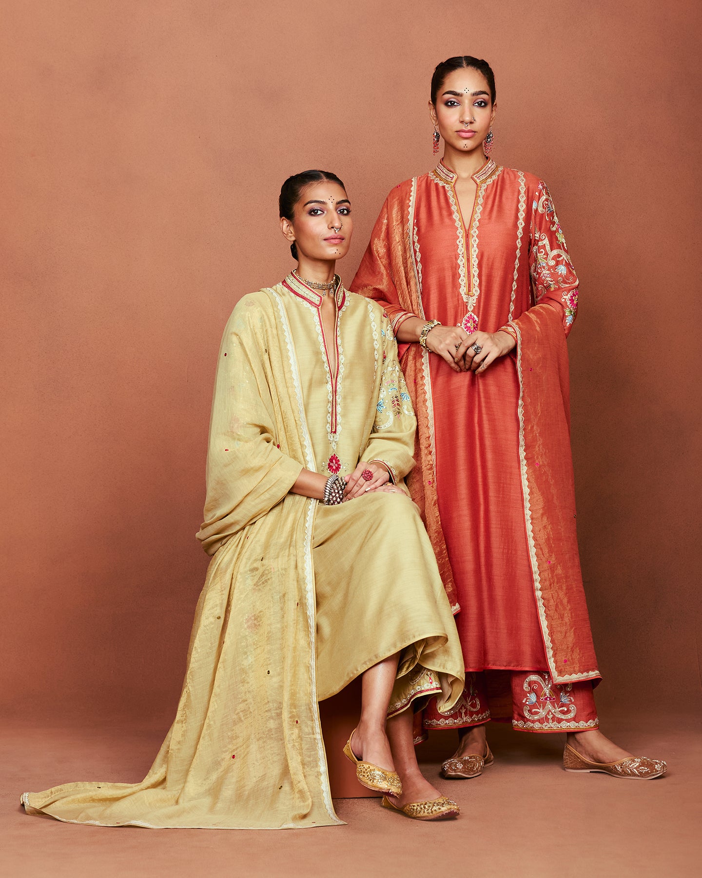 Amu Beige Long Kurta Set