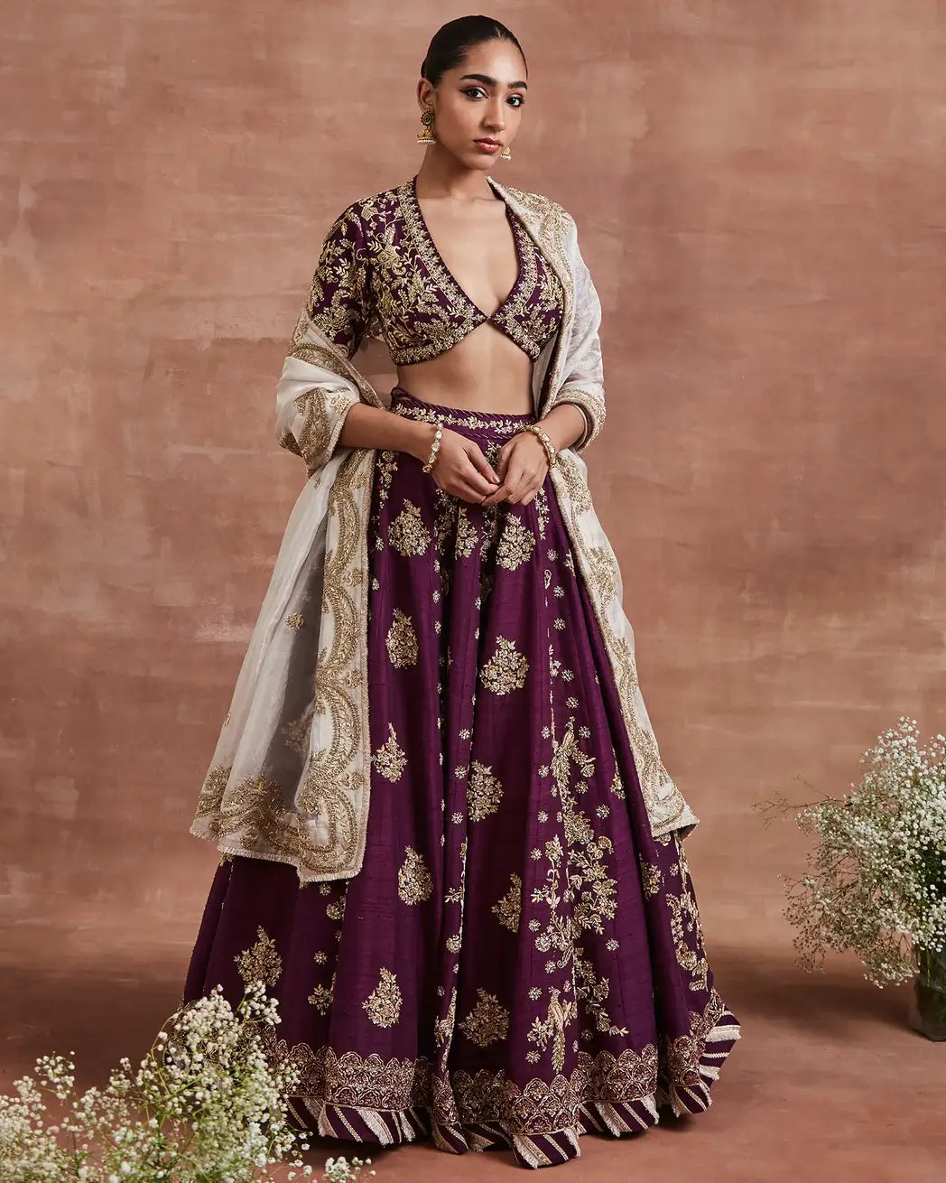 semal lehenga set purple silver