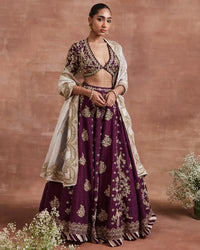 semal lehenga set purple silver