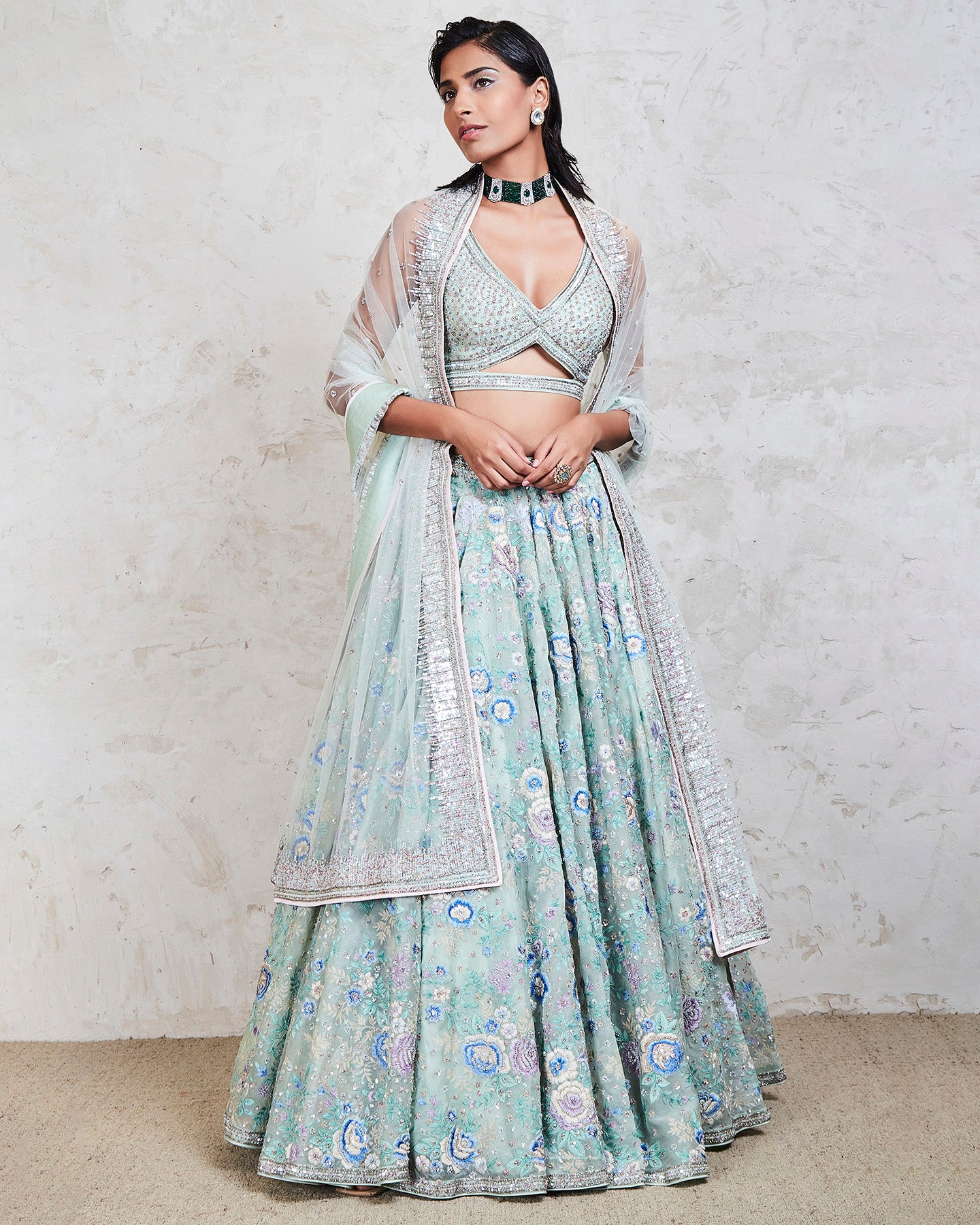 zuri lehenga set mint blue