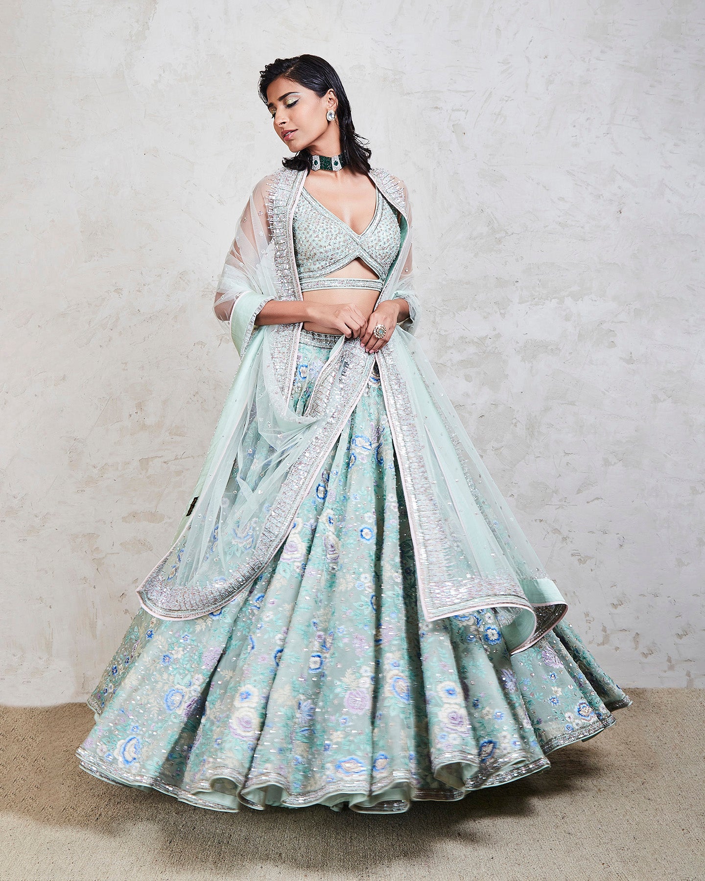 zuri lehenga set mint blue