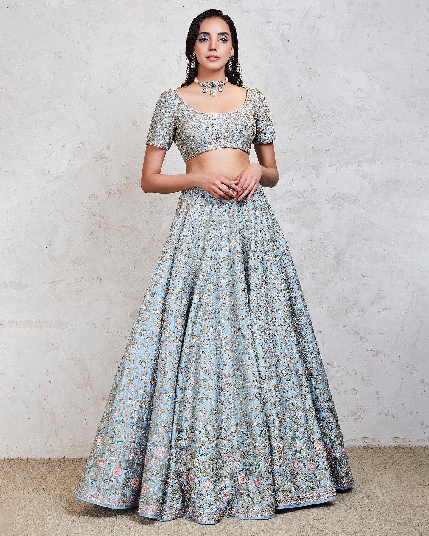 rumeha lehenga set blue