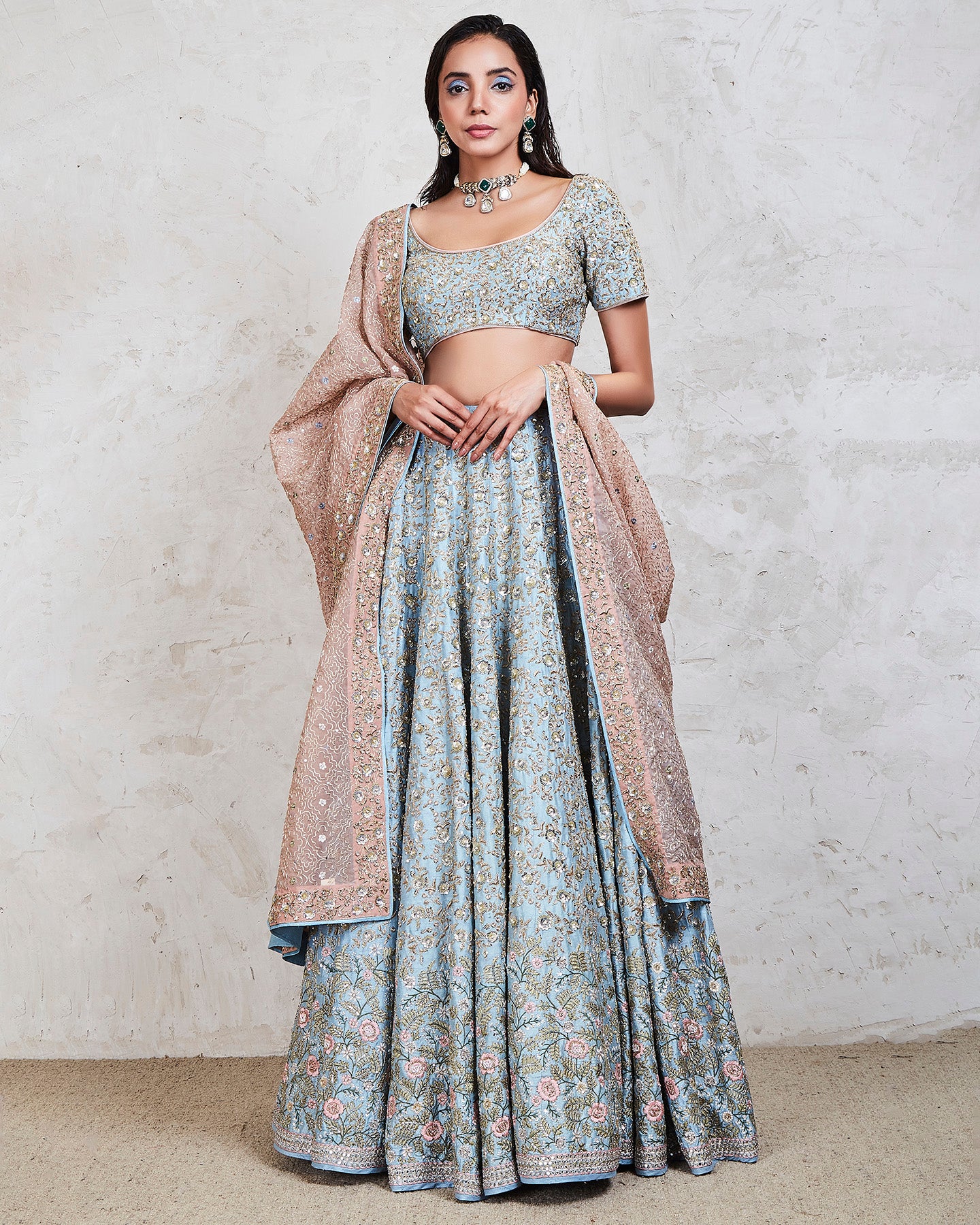 rumeha lehenga set blue