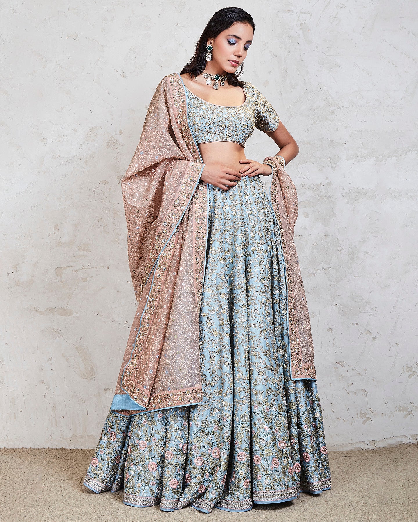 rumeha lehenga set blue