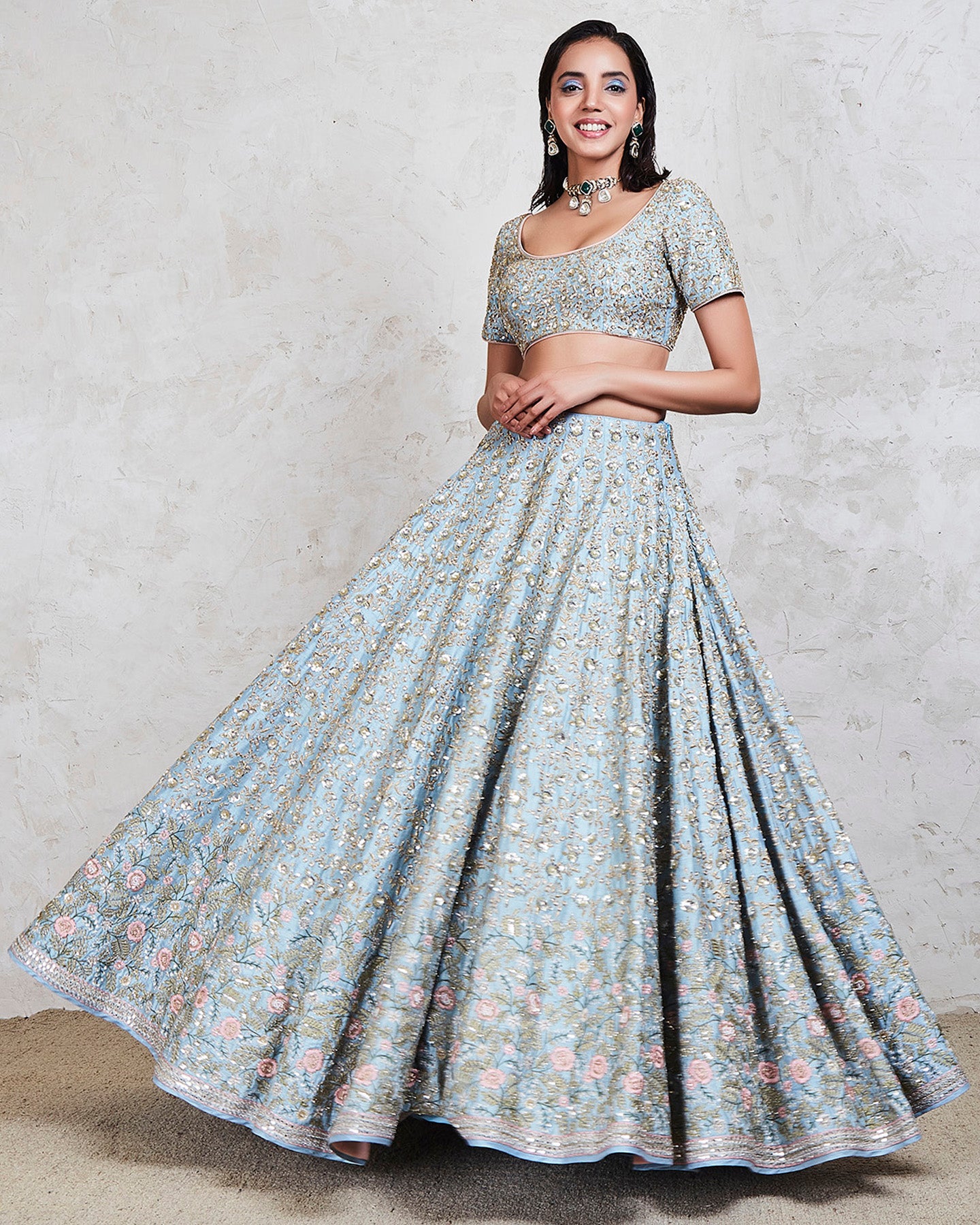 rumeha lehenga set blue