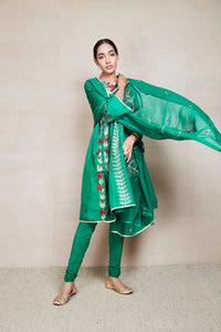fulki dark green kurta set