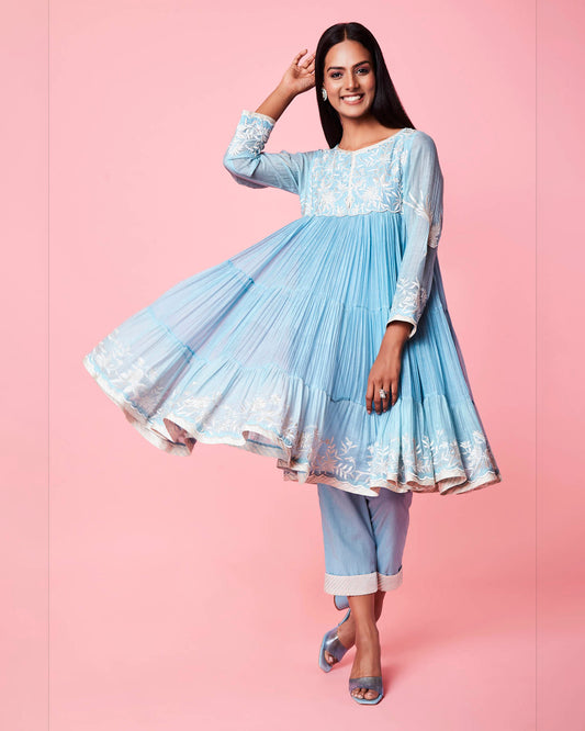 rania anarkali set blue
