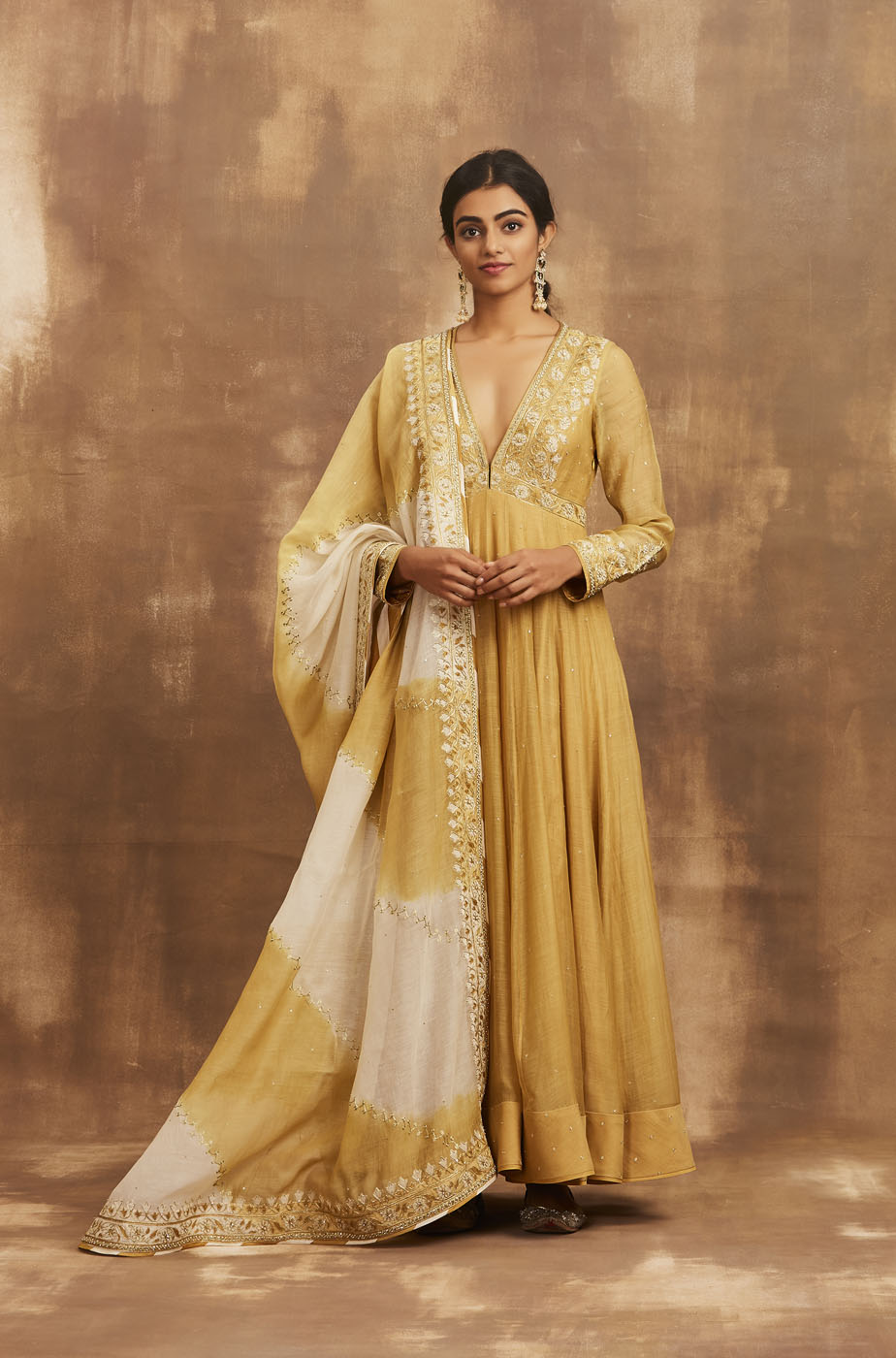 sunheri anarkali set