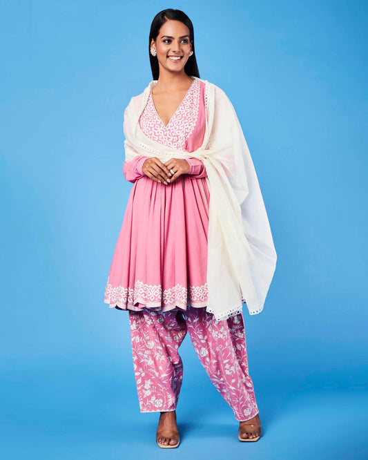 erum anarkali set pink
