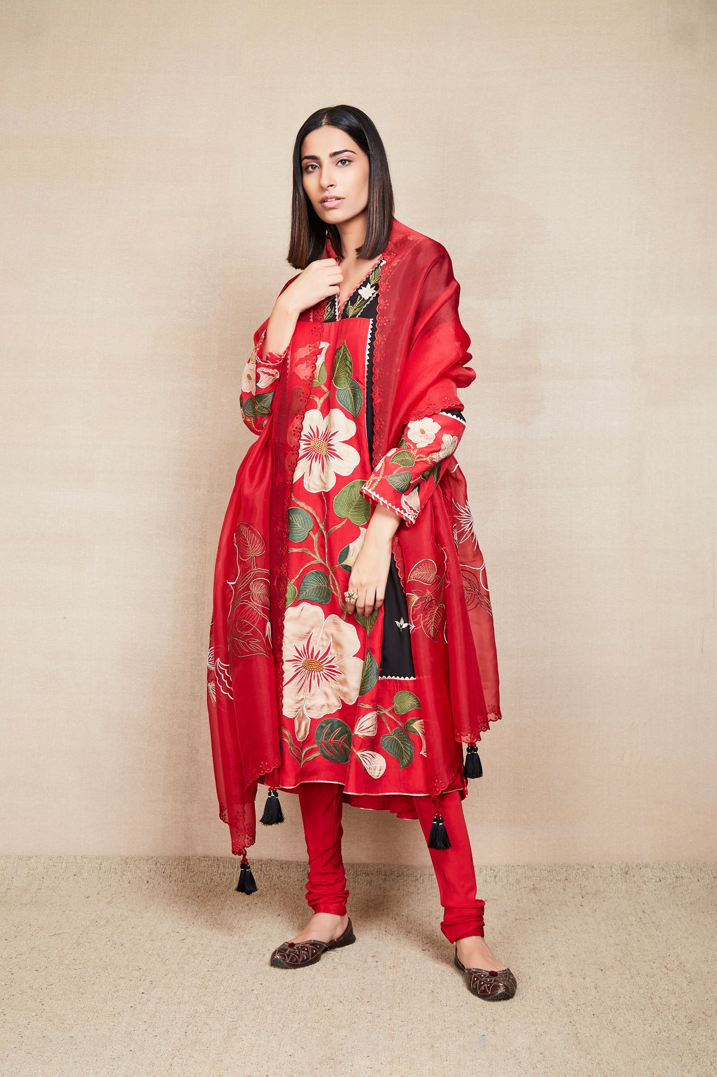 kosha dark red kurta set