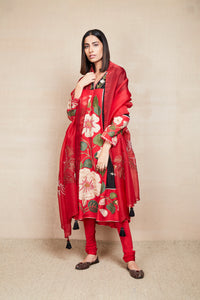 kosha dark red kurta set