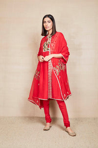 fulki dark red kurta set